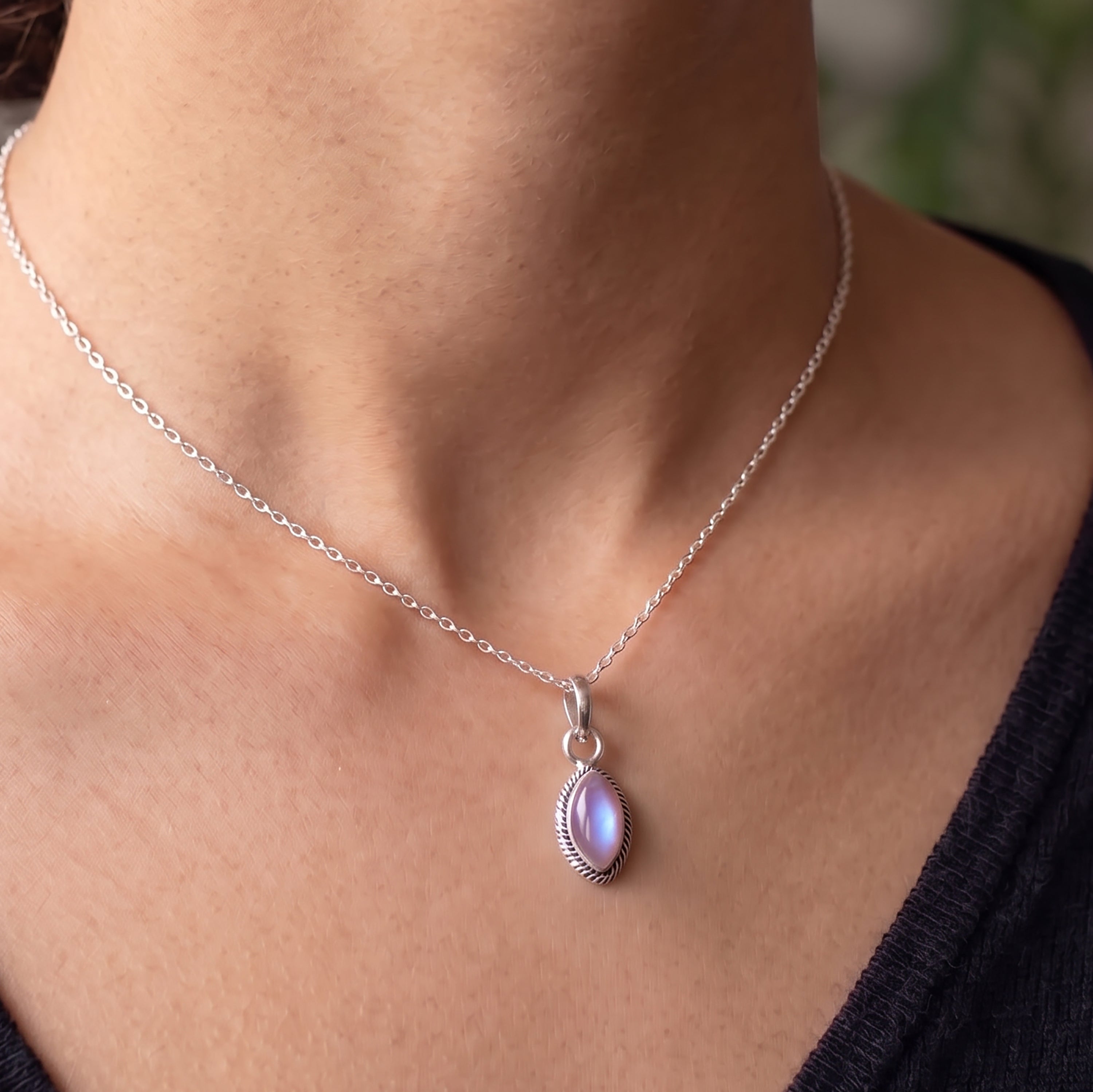 Marquise Pink Moonstone Sterling Silver 925 Pendant Necklace Ladies Jewellery
