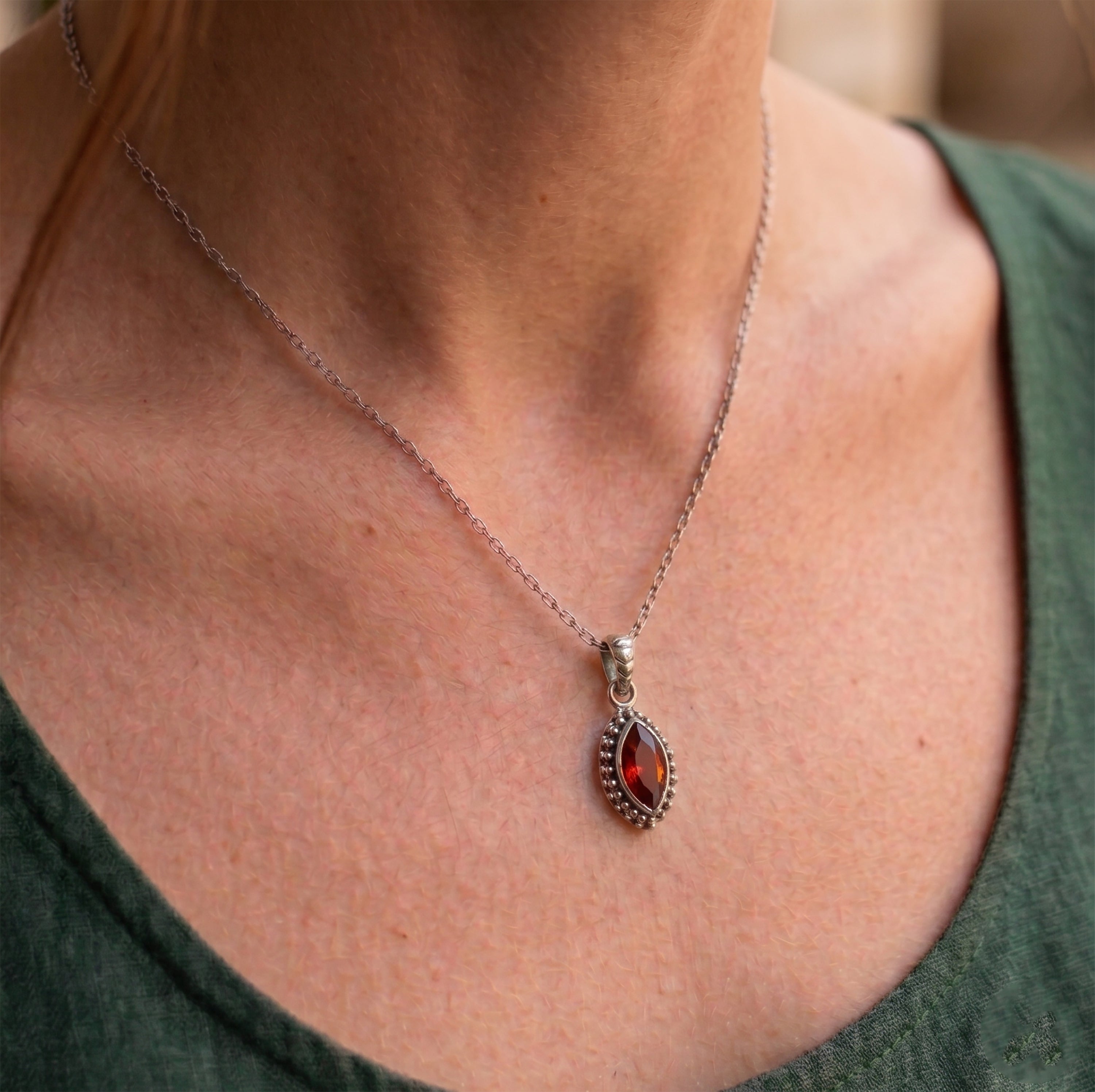 Sterling Silver 925 Marquise Red Garnet Pendant Necklace Ladies Jewellery