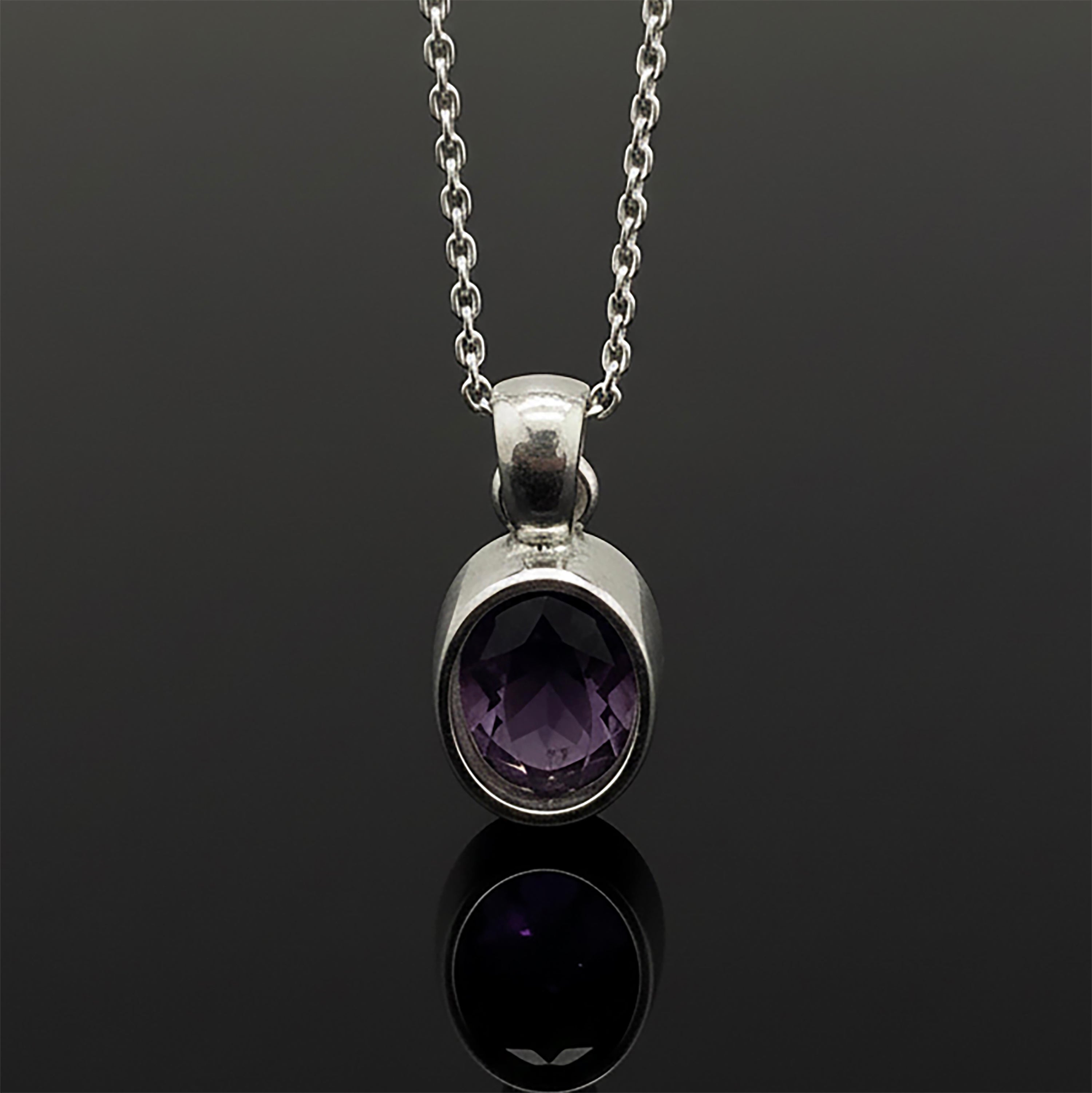 Oval Amethyst Pendant Necklace in Solid 925 Sterling Silver