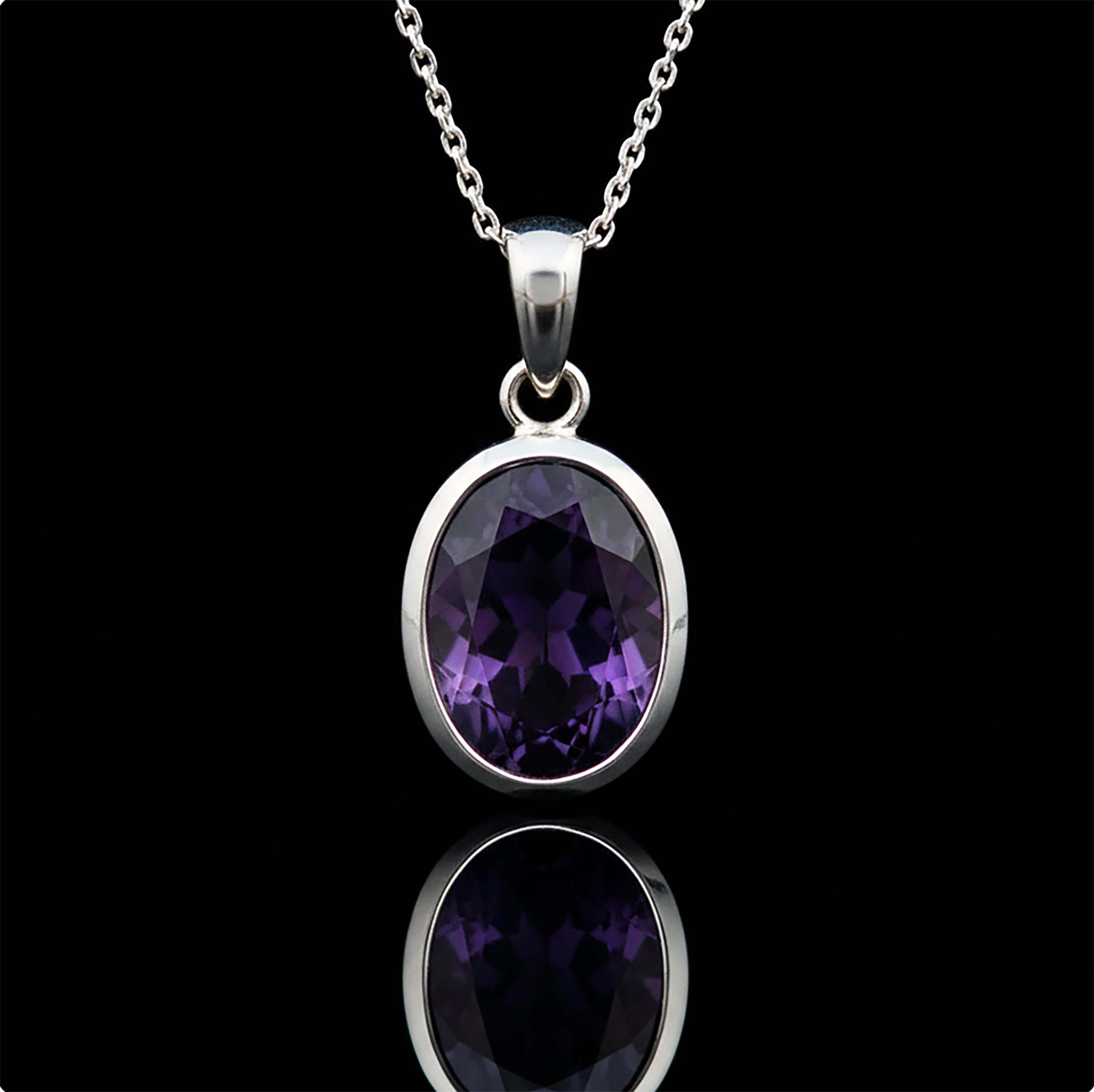Oval Amethyst Pendant Necklace in Solid 925 Sterling Silver