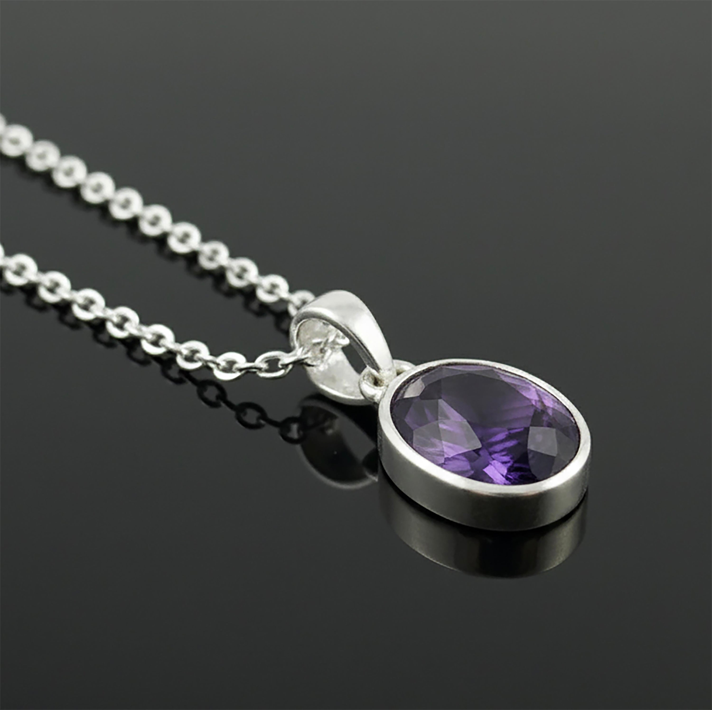 Oval Amethyst Pendant Necklace in Solid 925 Sterling Silver