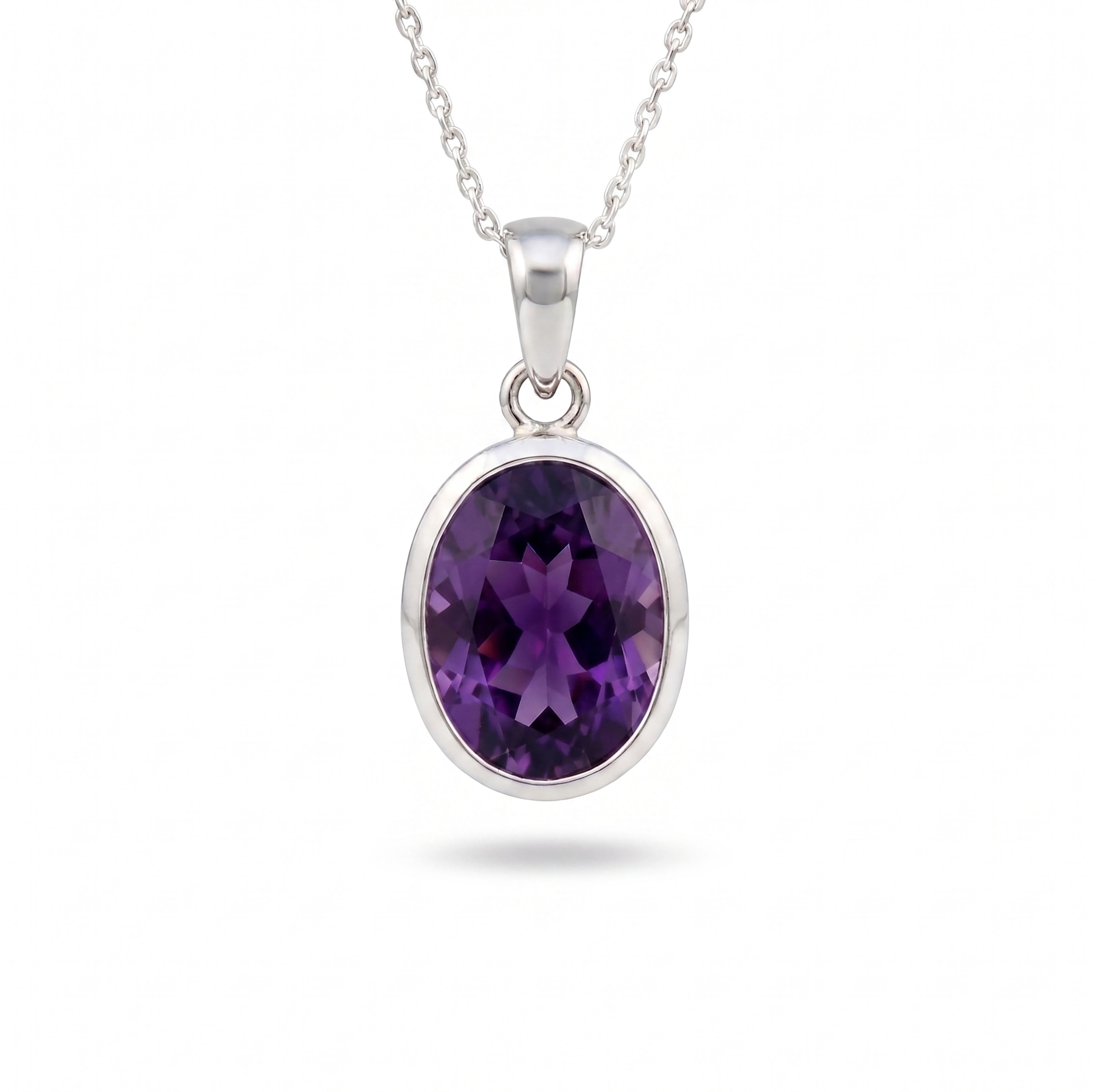 Oval Amethyst Pendant Necklace in Solid 925 Sterling Silver