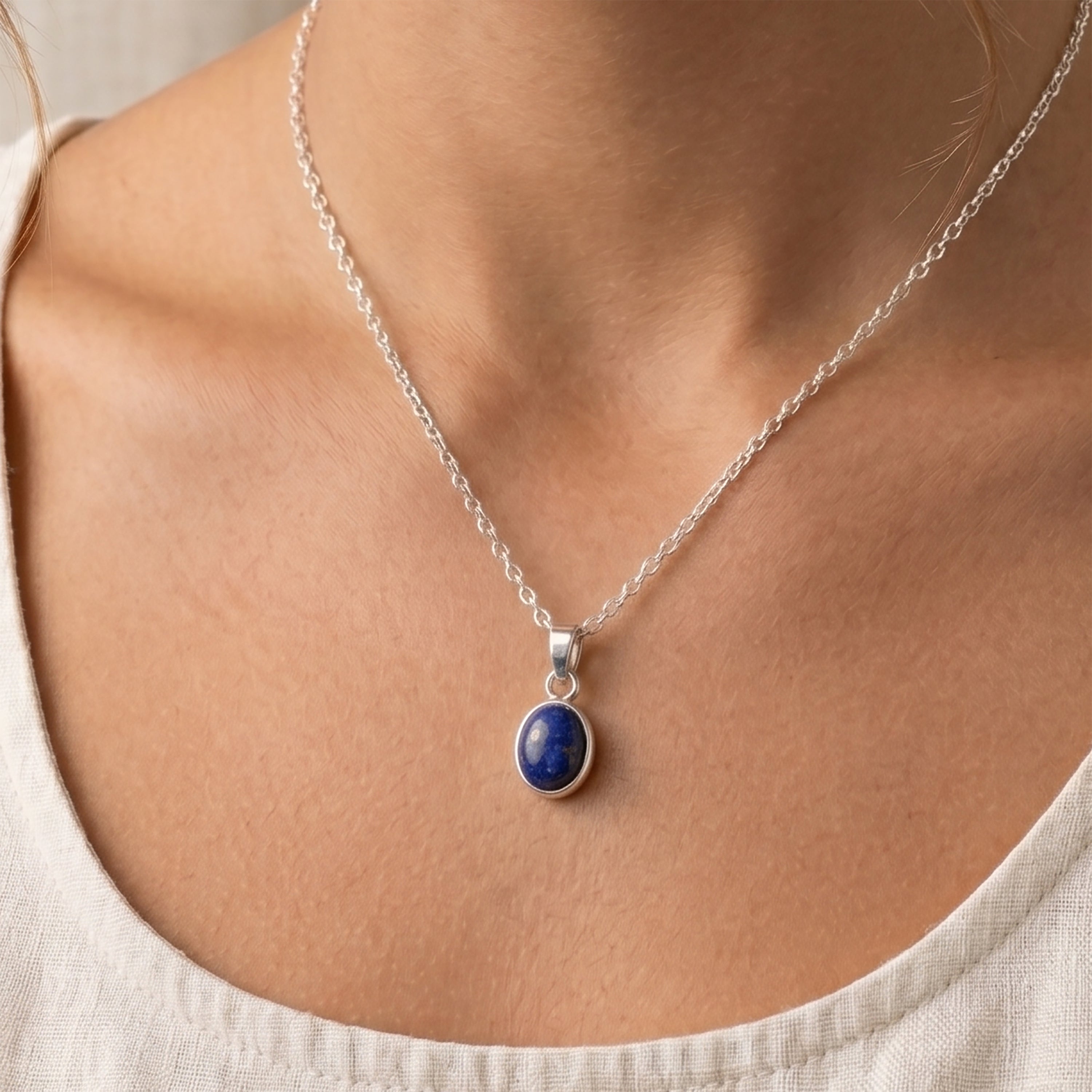 Lapis Lazuli 925 Sterling Silver Gemstone Pendant Necklace Jewellery Gift Box