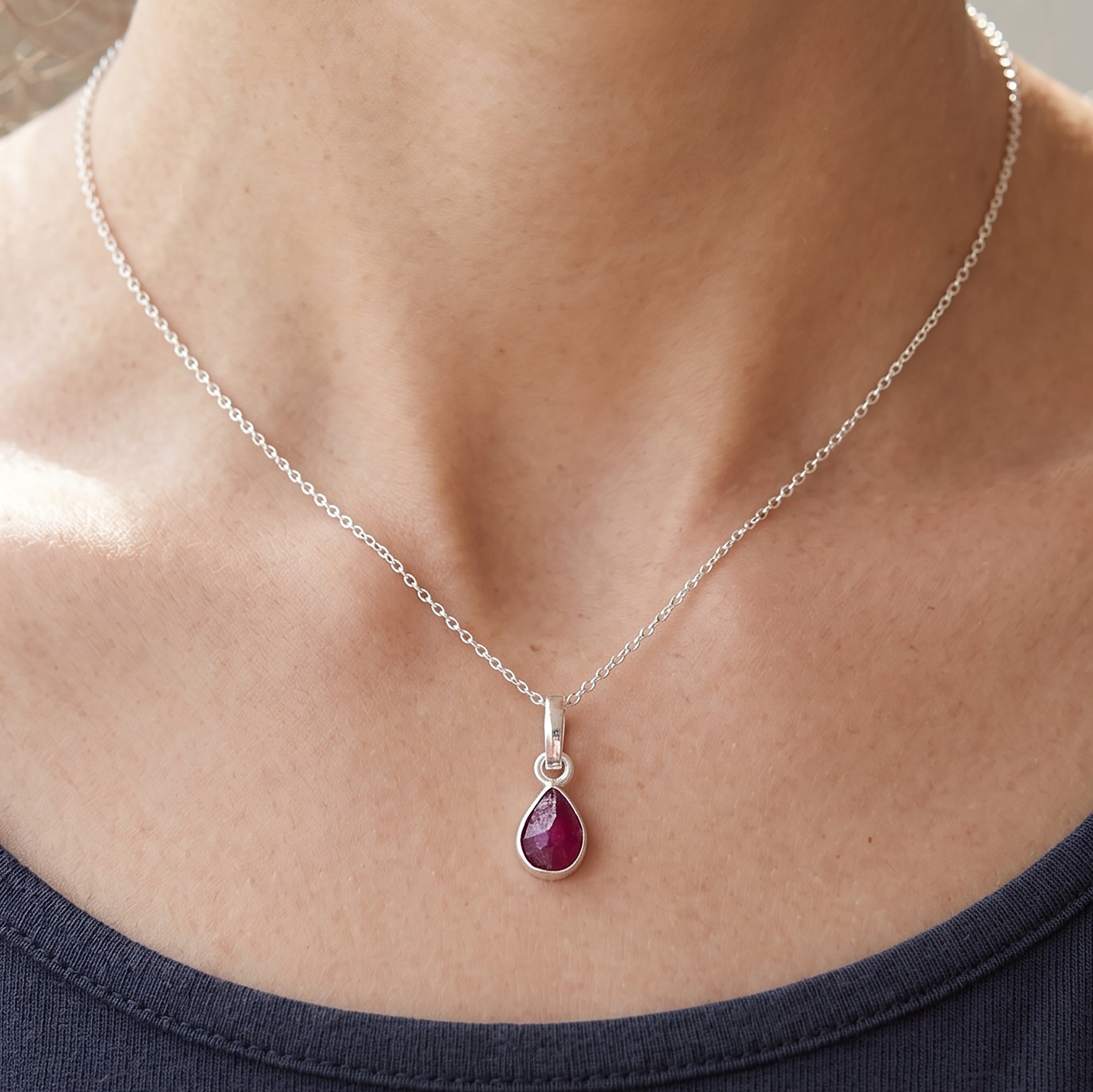 Pear Cut Ruby Sterling Silver Pendant Necklace Jewellery Ladies