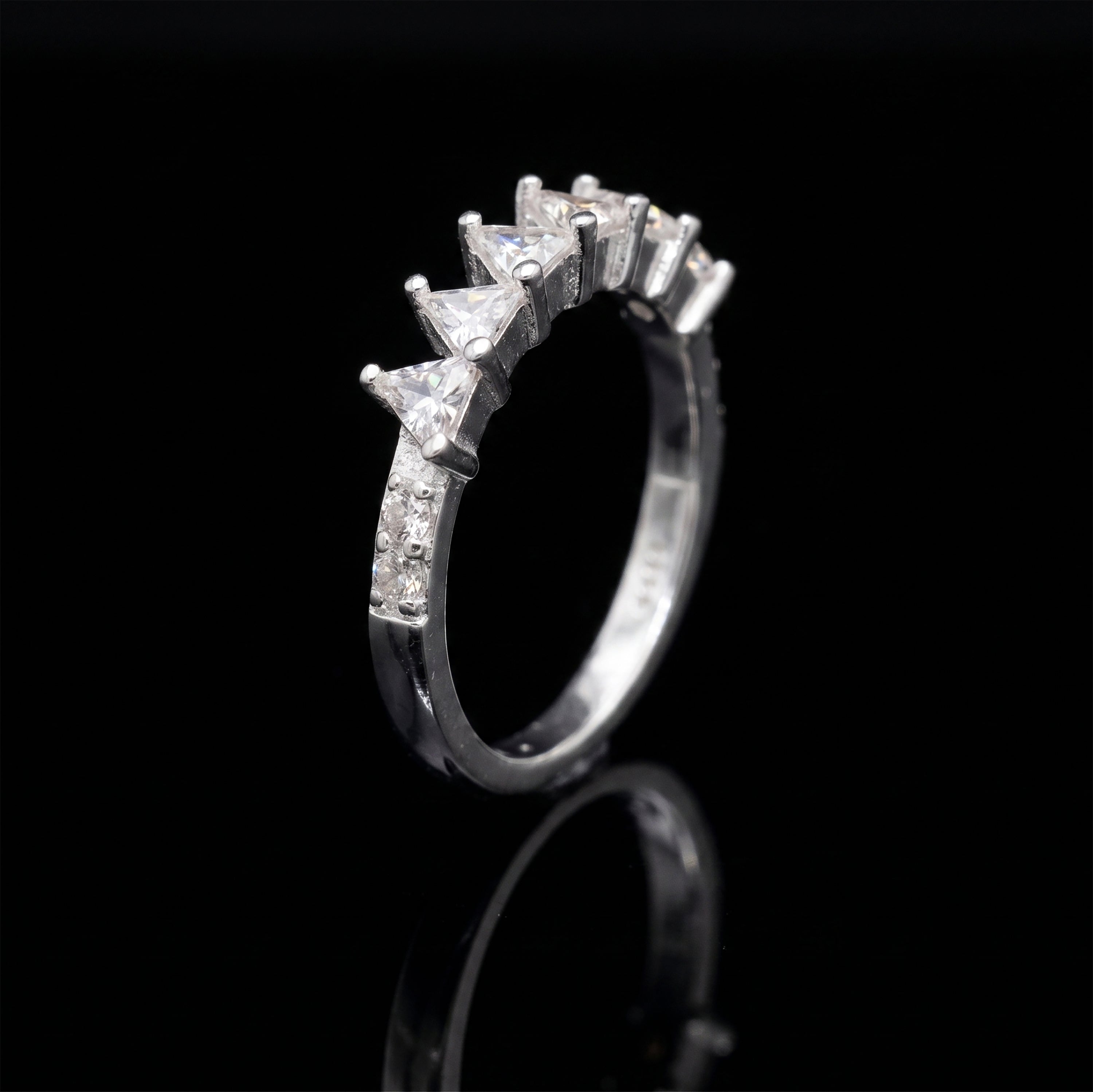 Handcrafted 925 Sterling Silver Crown Stacking Ring with Simulated Diamonds