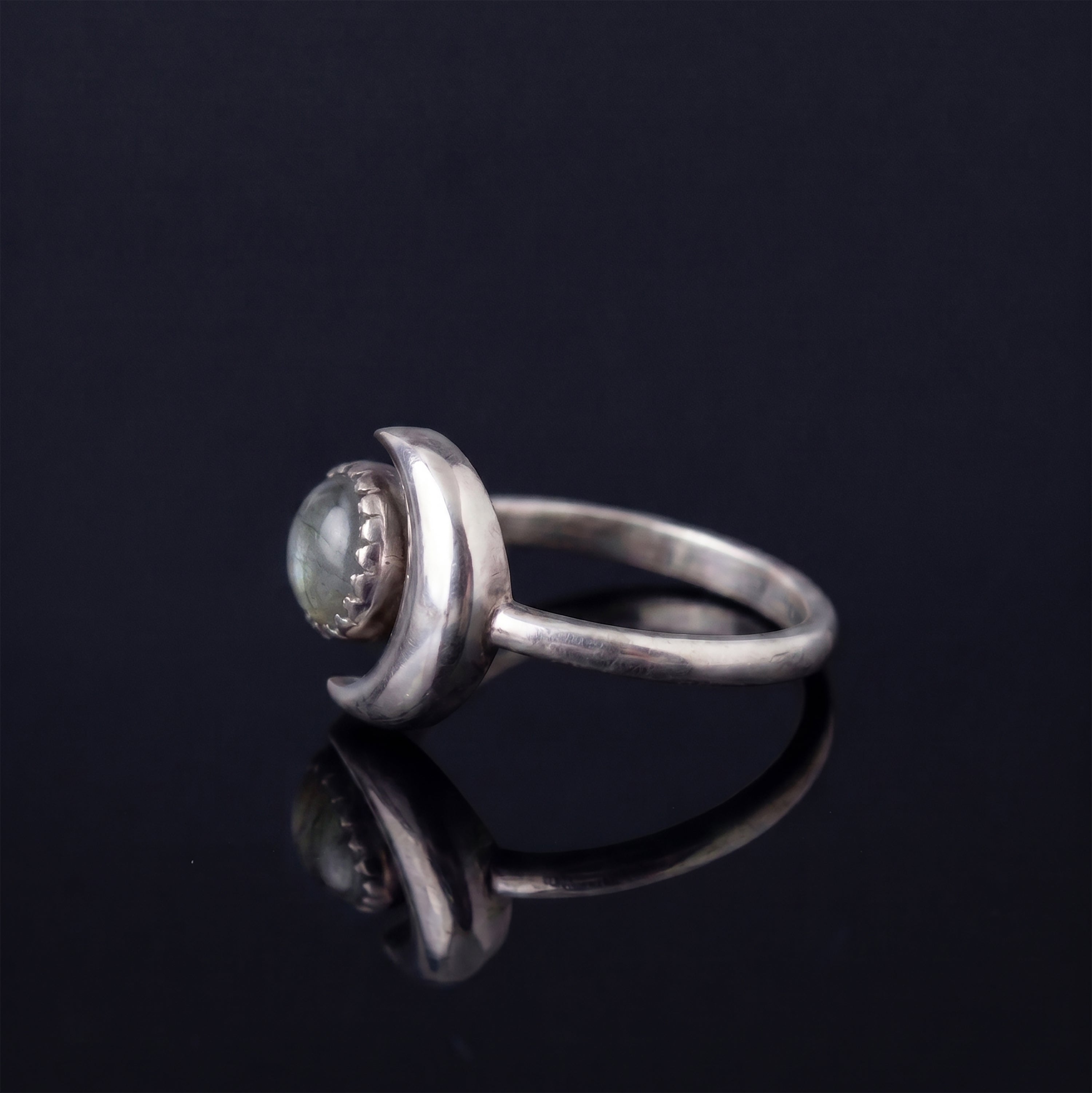 Handmade Sterling Silver Labradorite Crescent Moon Ring