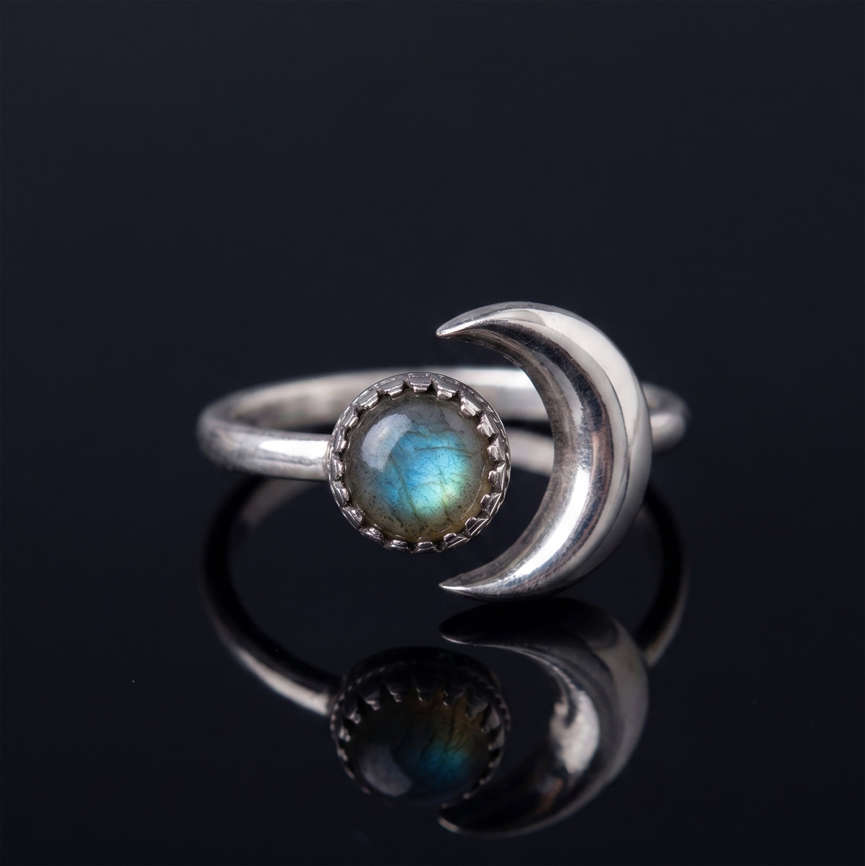 Handmade Sterling Silver Labradorite Crescent Moon Ring