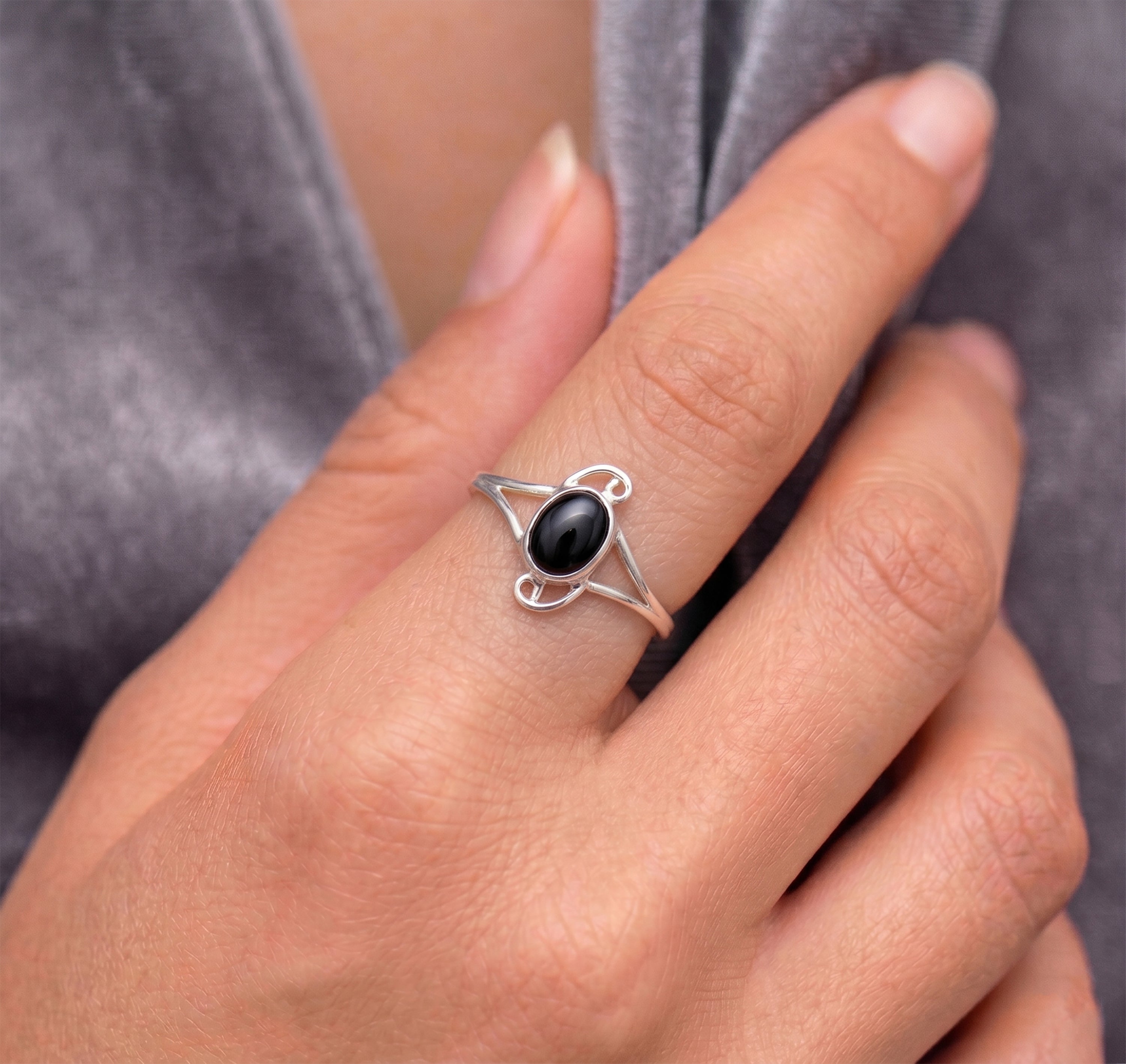Handmade Black Onyx Swirl Ring in 925 Sterling Silver