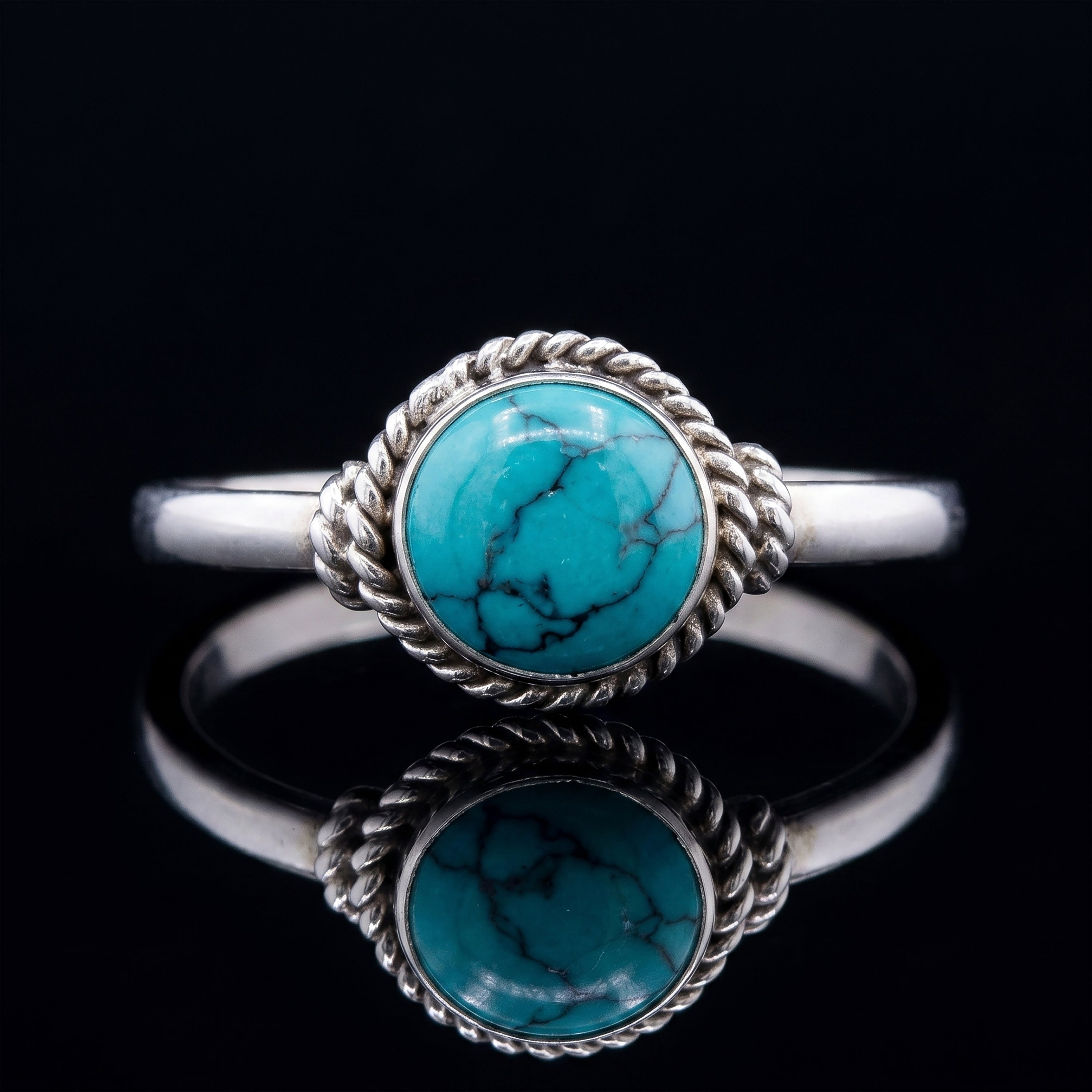 Handcrafted Turquoise & 925 Sterling Silver Round Statement Ring