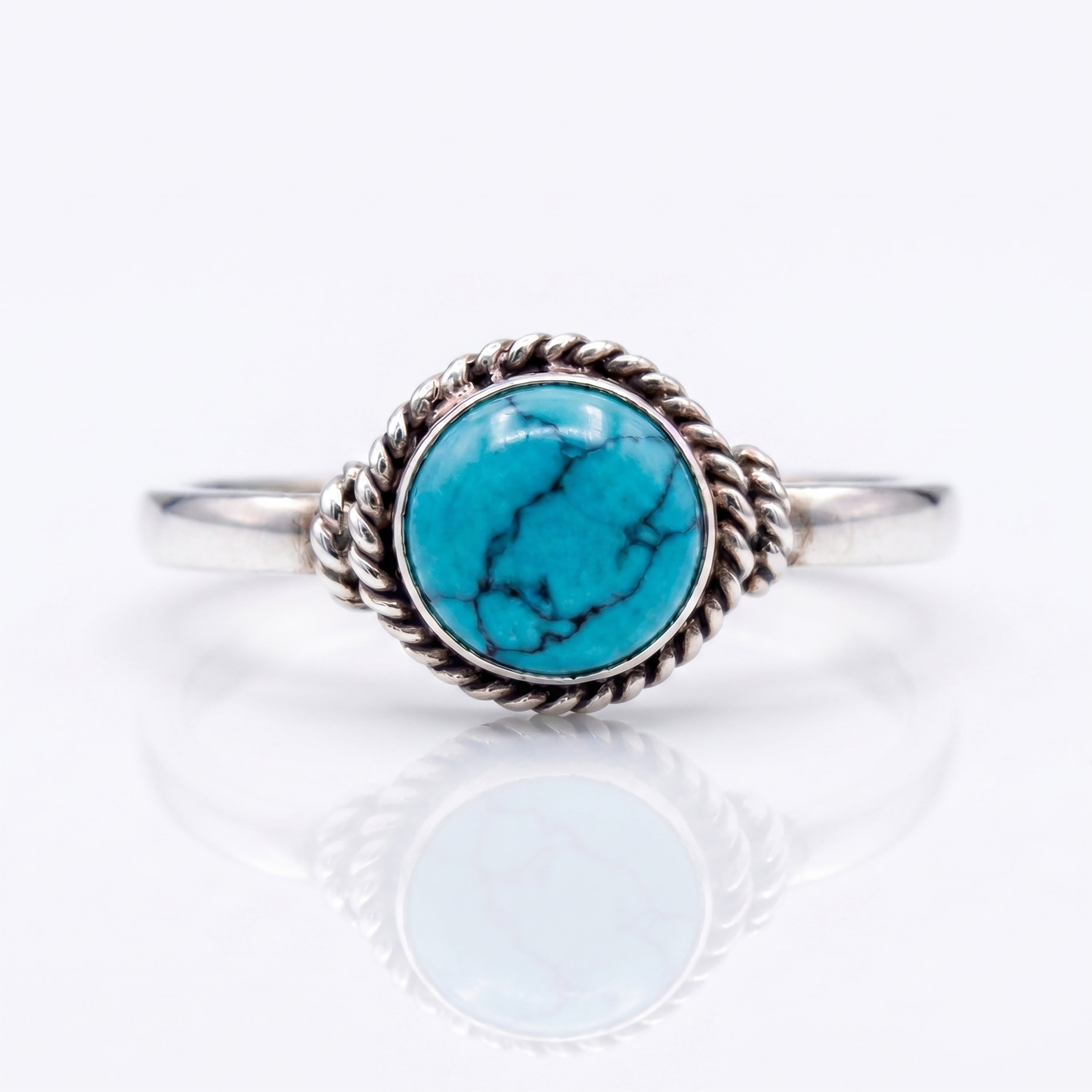 Handcrafted Turquoise & 925 Sterling Silver Round Statement Ring