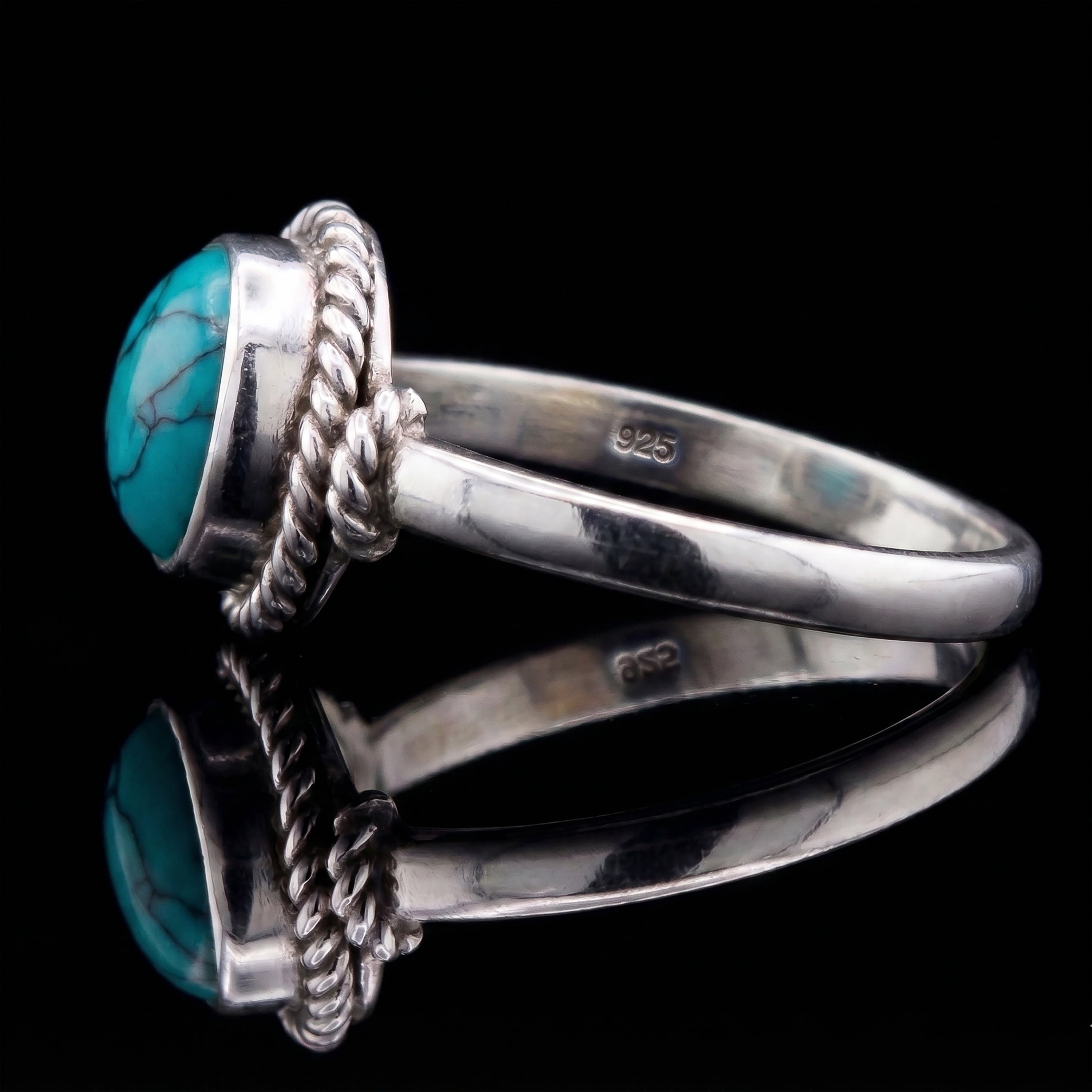 Handcrafted Turquoise & 925 Sterling Silver Round Statement Ring