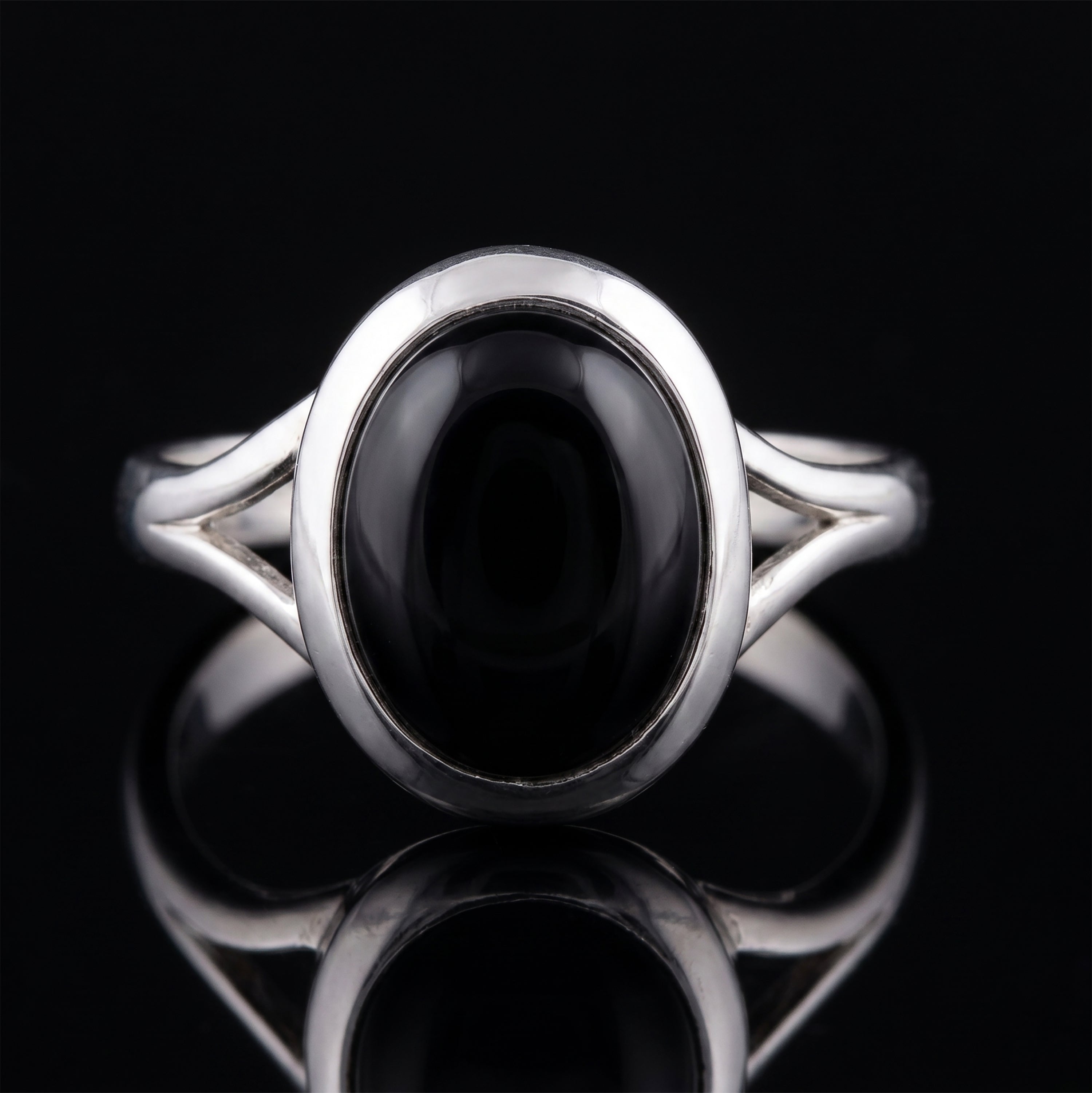 Designer 925 Sterling Silver Ladies Onyx Oval Stone Ring Black Gemstone