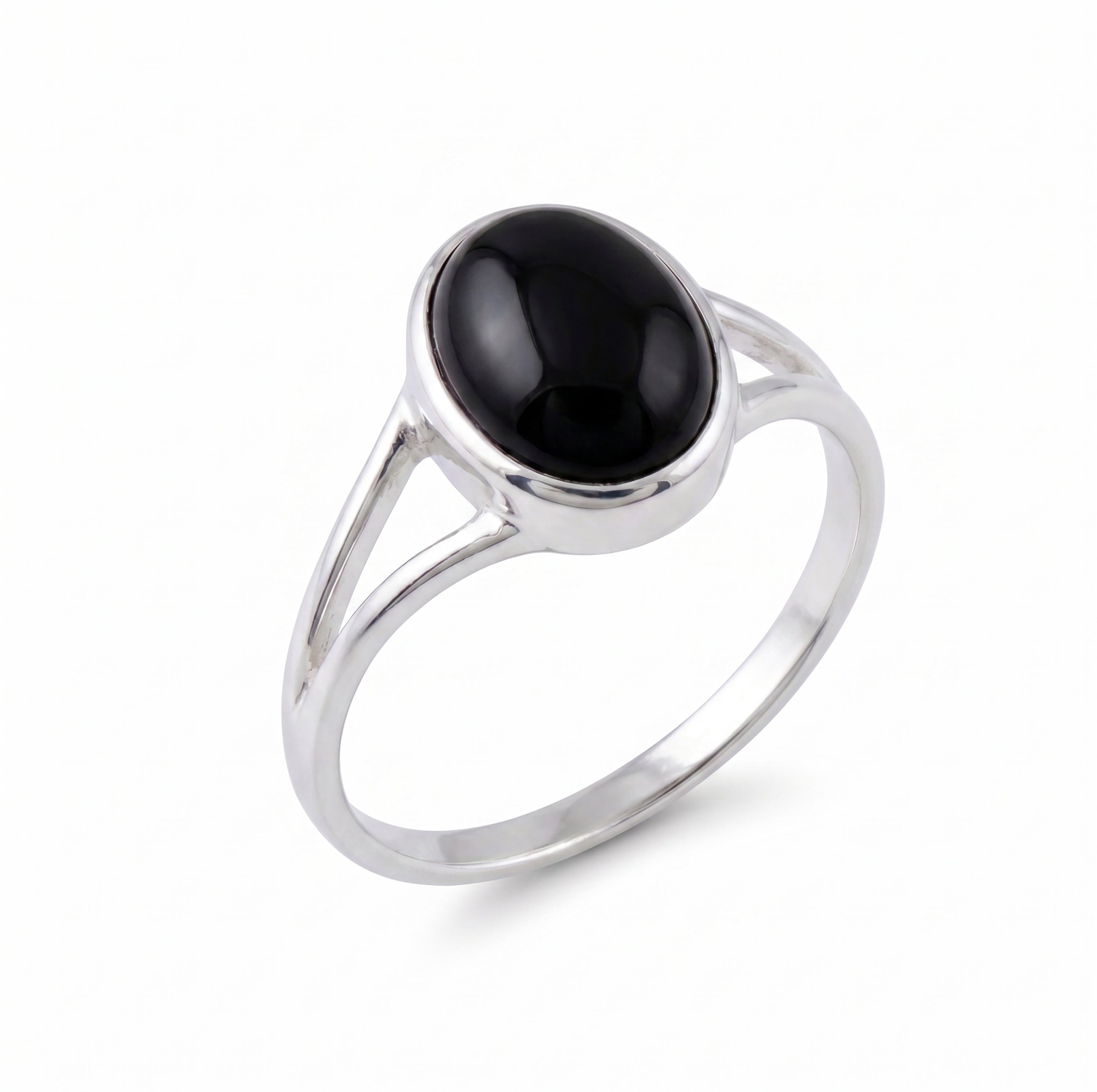 Designer 925 Sterling Silver Ladies Onyx Oval Stone Ring Black Gemstone