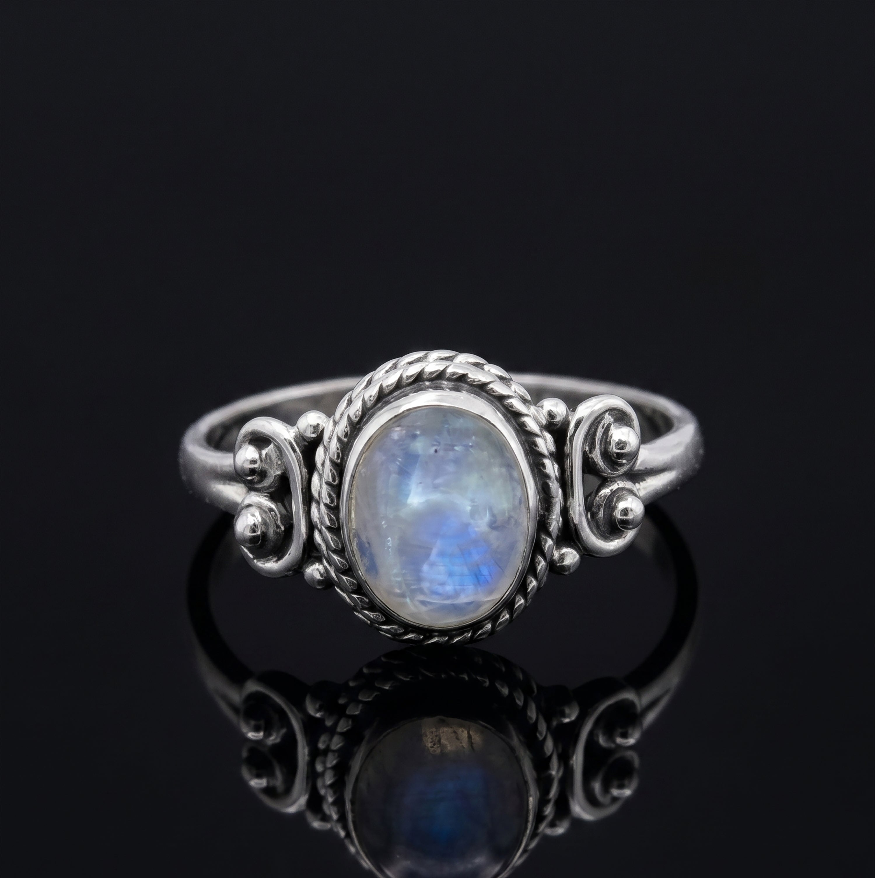 Handmade Sterling Silver Moonstone Ring – Dainty Boho Design