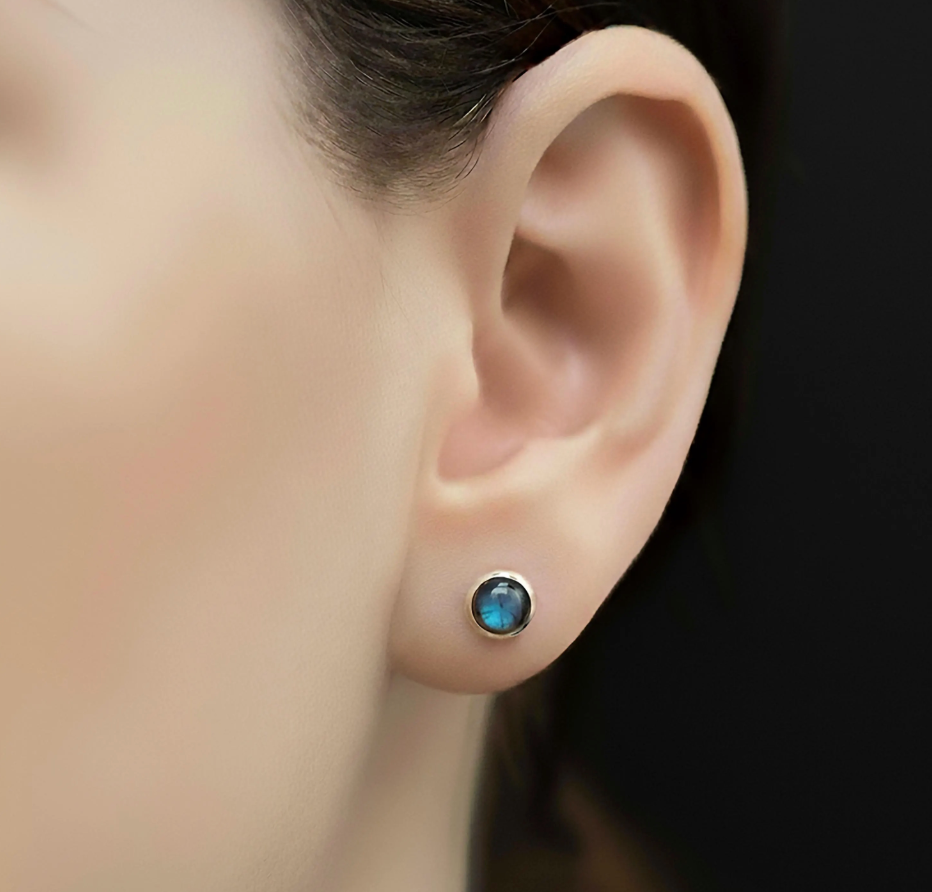 Small 925 Sterling Silver Labradorite Round Earrings Studs
