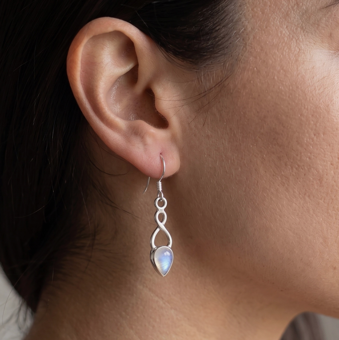 Moonstone Gemstone 925 Sterling Silver Infinity Drop Dangle Earrings Jewellery