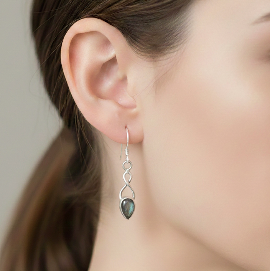 Labradorite Gemstone 925 Sterling Silver Infinity Drop Dangle Earrings