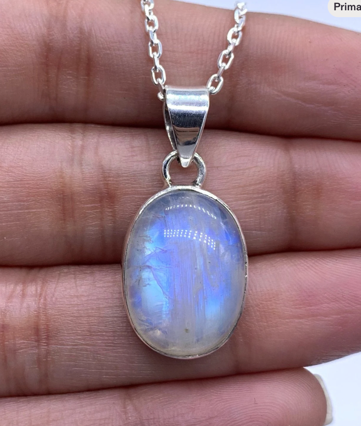 Designer Oval Cut Sterling Silver 925 Moonstone Gemstone Pendant Necklace
