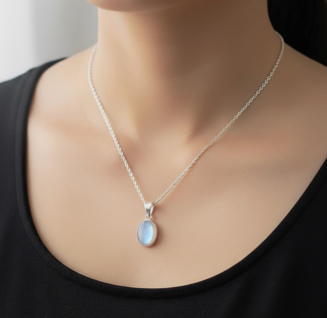 Designer Oval Cut Sterling Silver 925 Moonstone Gemstone Pendant Necklace