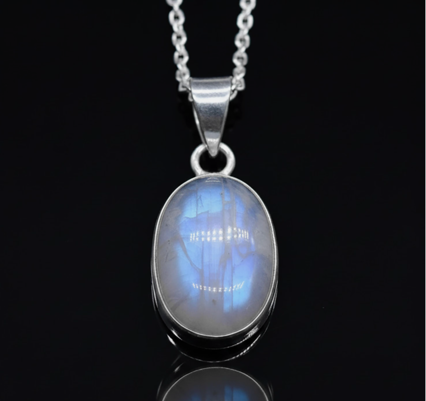 Designer Oval Cut Sterling Silver 925 Moonstone Gemstone Pendant Necklace
