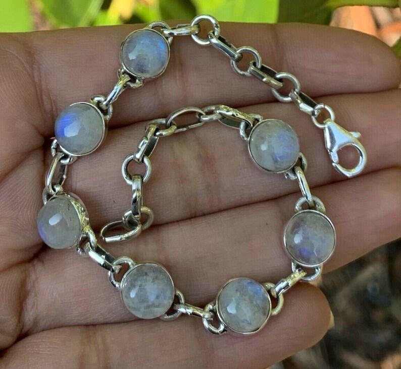 Genuine Sterling Silver 925 Ladies Moonstone Bracelet Bangle Gemstone Jewellery