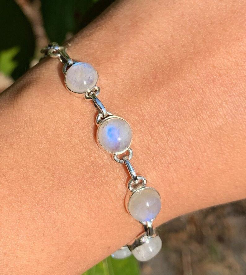 Genuine Sterling Silver 925 Ladies Moonstone Bracelet Bangle Gemstone Jewellery
