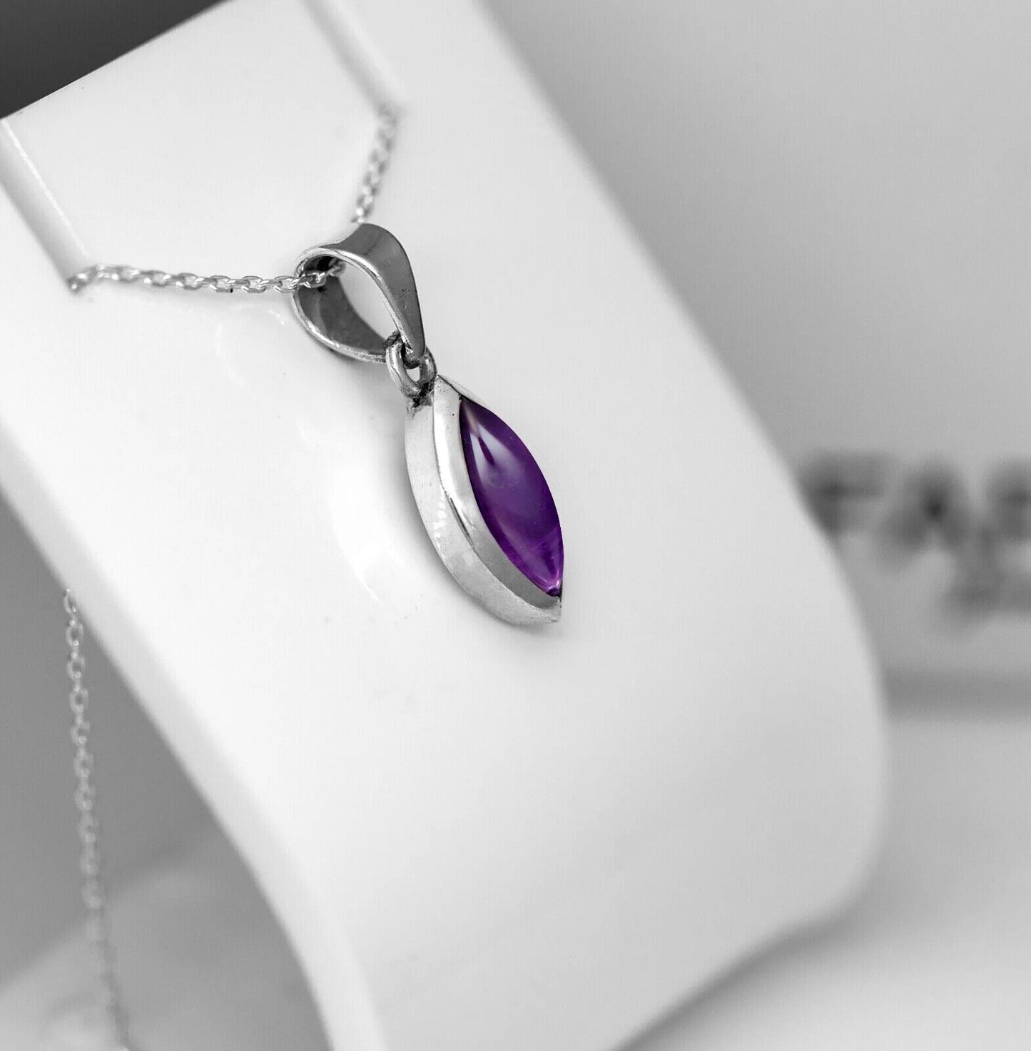 Sterling Silver 925 Marquise Cut Amethyst Pendant Necklace Ladies Jewellery