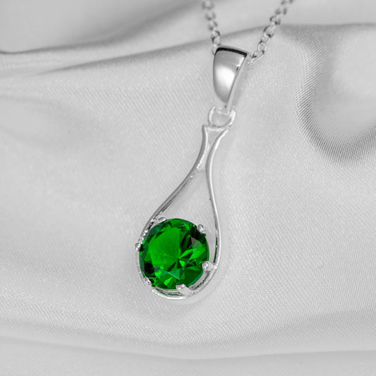 925 Sterling Silver Green Emerald Ladies Pendant Necklace Jewellery Gift Boxed Gemstone Jewelry
