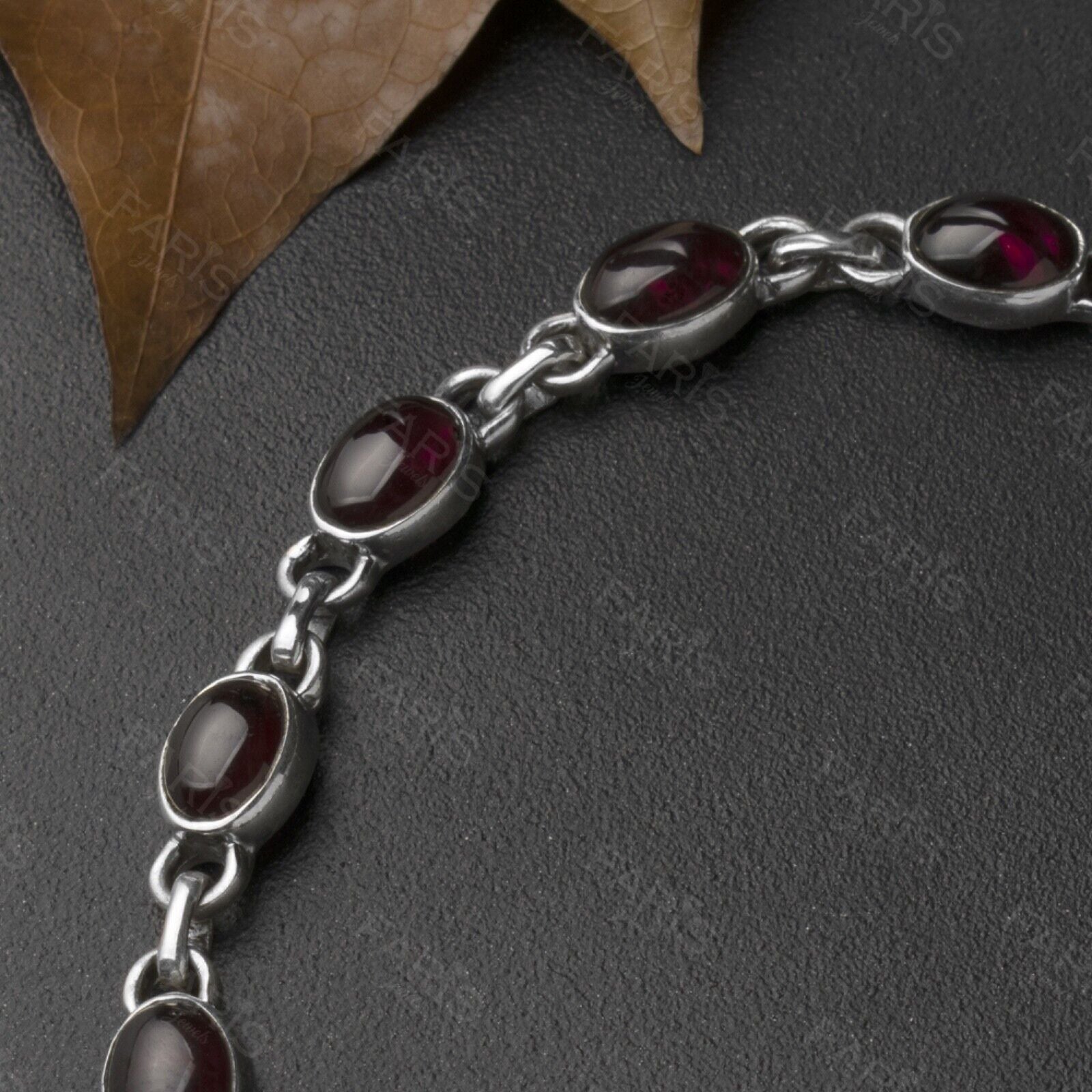 Adjustabl Sterling Silver 925 Ladies Oval Red Garnet Bracelet Bangle Gemstone