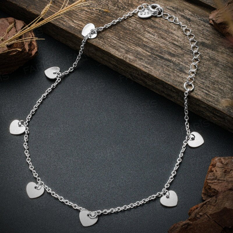 Adjustable Solid 925 Sterling Silver Heart Anklet Ladies Jewellery Gift