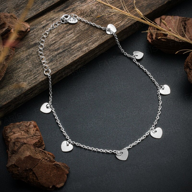 Adjustable Solid 925 Sterling Silver Heart Anklet Ladies Jewellery Gift