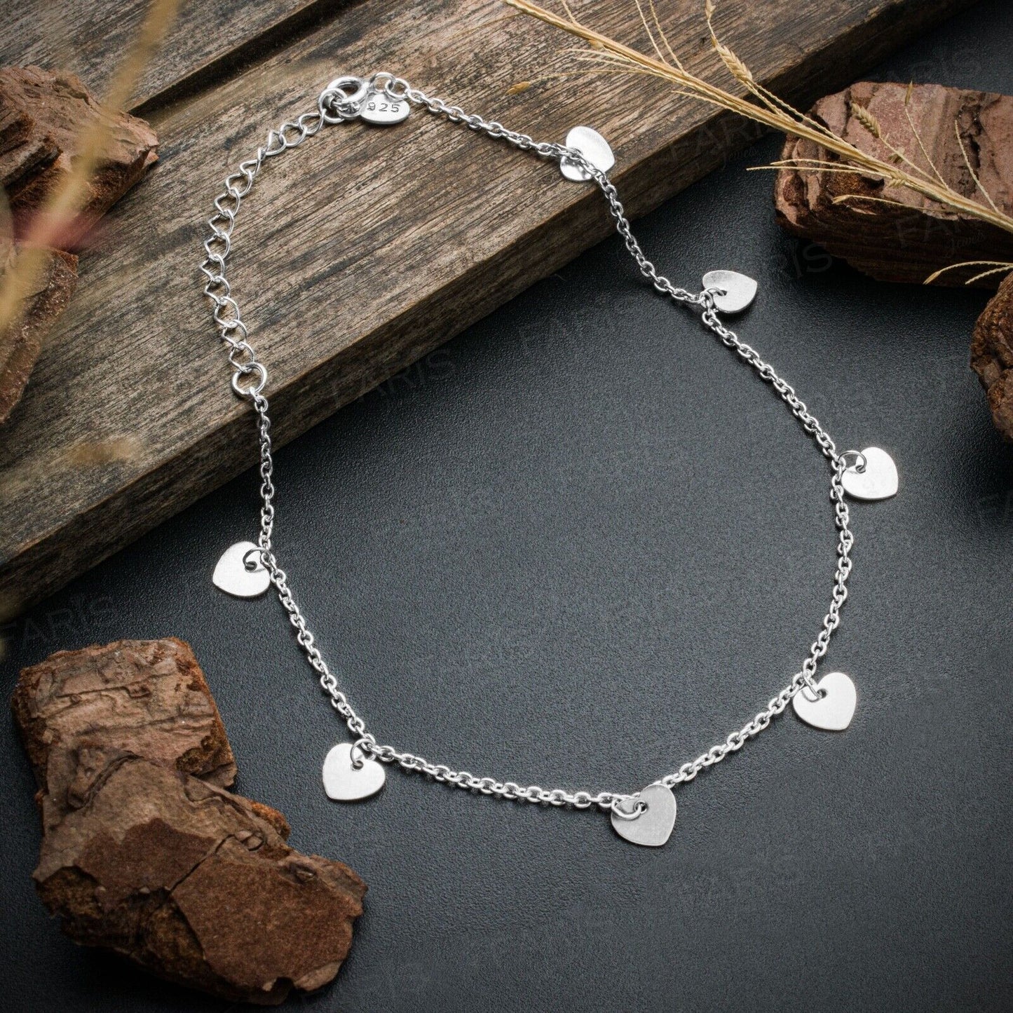 Adjustable Solid 925 Sterling Silver Heart Anklet Ladies Jewellery Gift - Faris Jewels