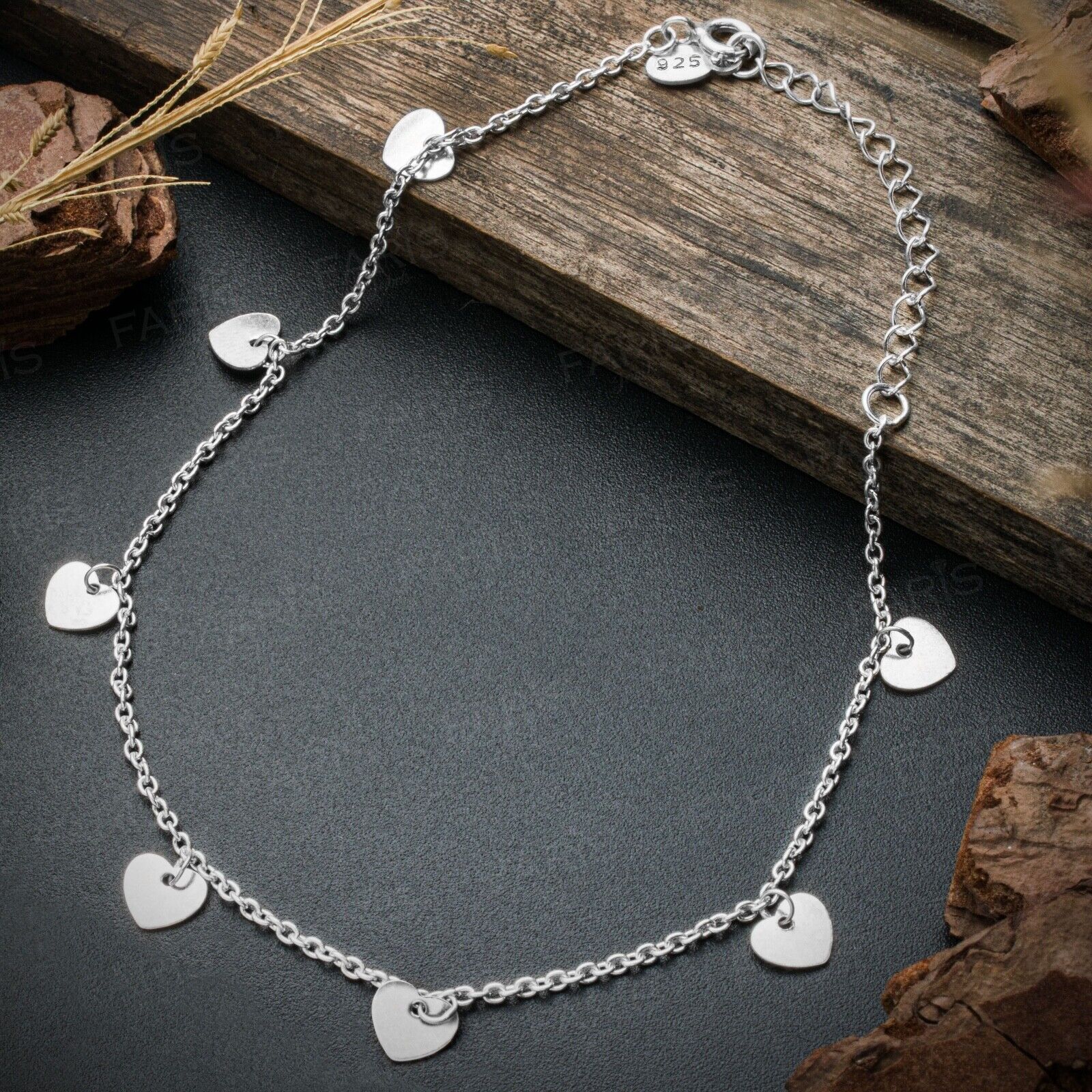 Adjustable Solid 925 Sterling Silver Heart Anklet Ladies Jewellery Gift - Faris Jewels
