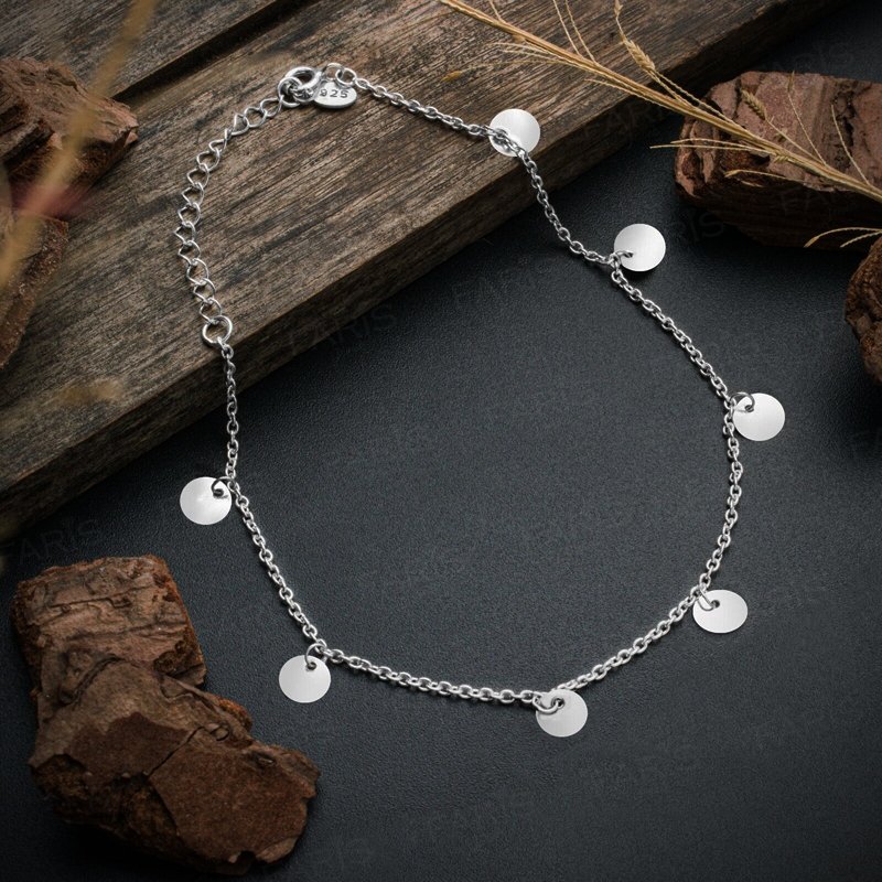 Adjustable Solid 925 Sterling Silver Round Charm Anklet Ladies Jewellery Gift