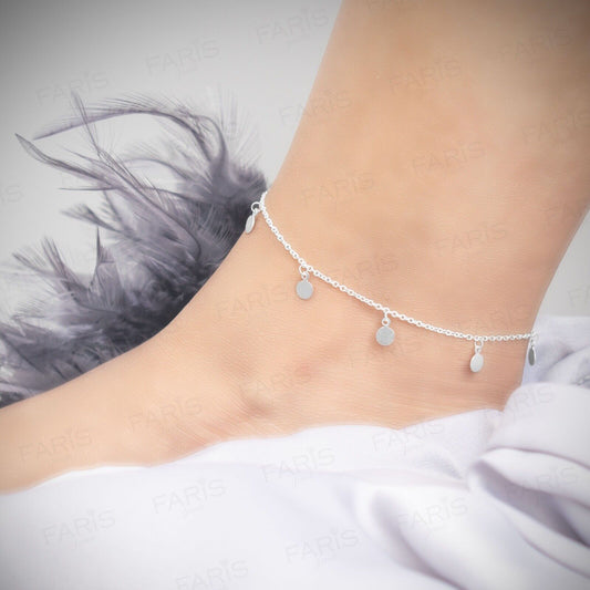 Adjustable Solid 925 Sterling Silver Round Charm Anklet Ladies Jewellery Gift - Faris Jewels