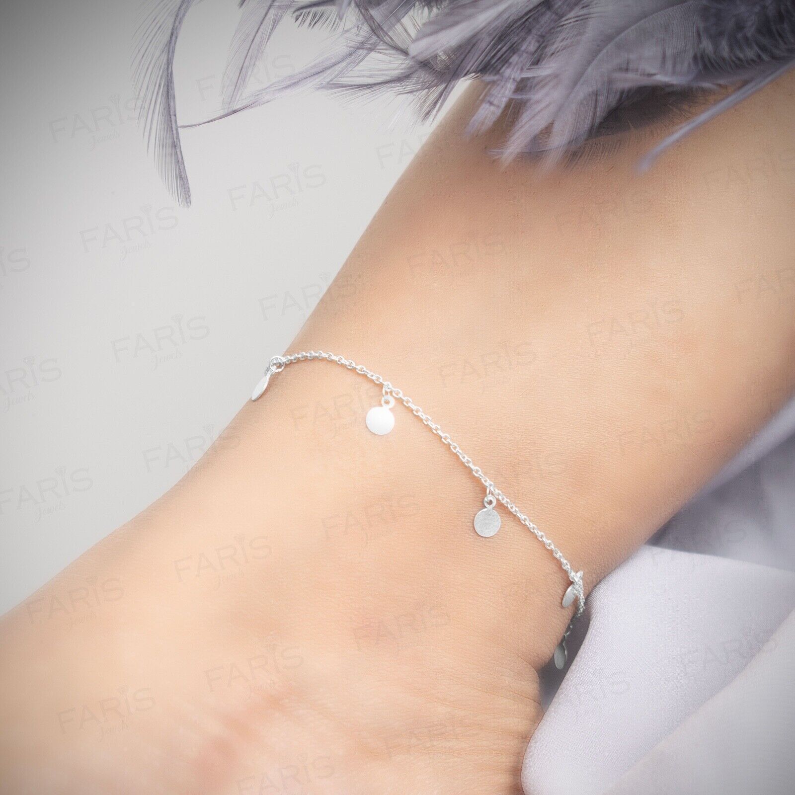 Adjustable Solid 925 Sterling Silver Round Charm Anklet Ladies Jewellery Gift - Faris Jewels