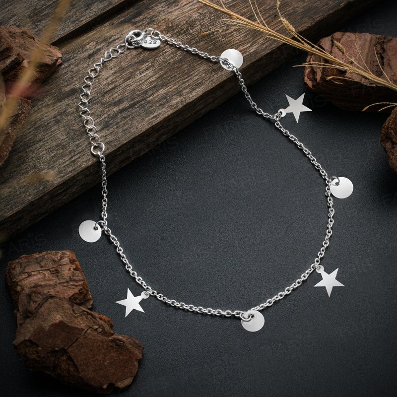 Adjustable Solid 925 Sterling Silver Star Charm Anklet Ladies Jewellery Gift