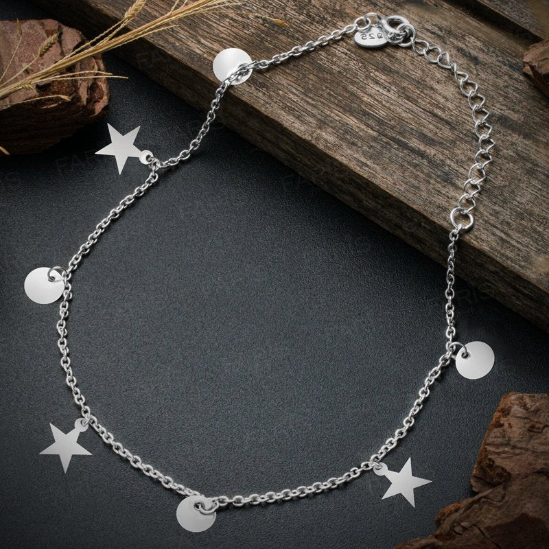 Adjustable Solid 925 Sterling Silver Star Charm Anklet Ladies Jewellery Gift
