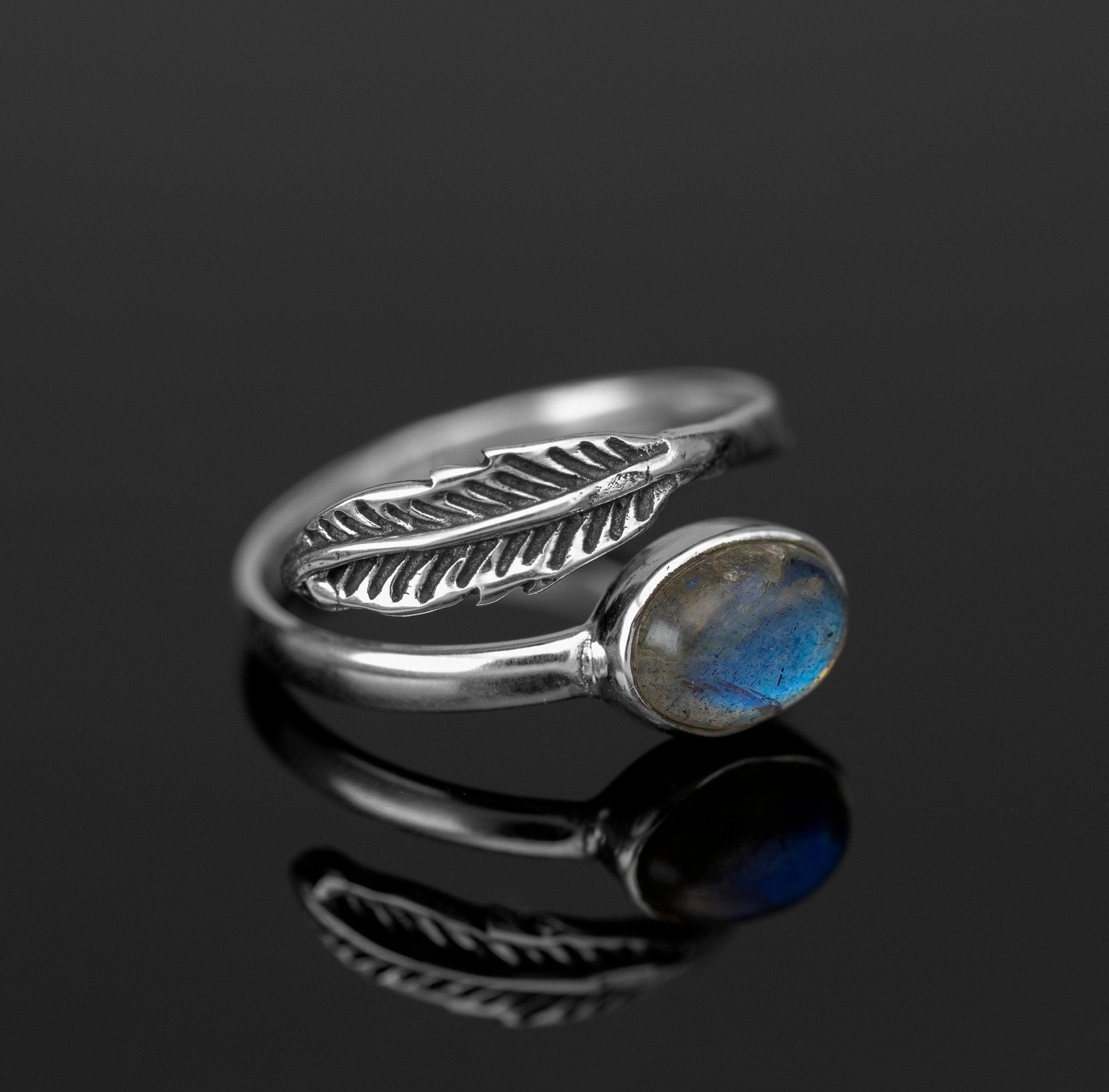Adjustable Sterling Silver Labradorite Gemstone Leaf Ring Ladies Gift Jewellery Boxed Jewelry One Size