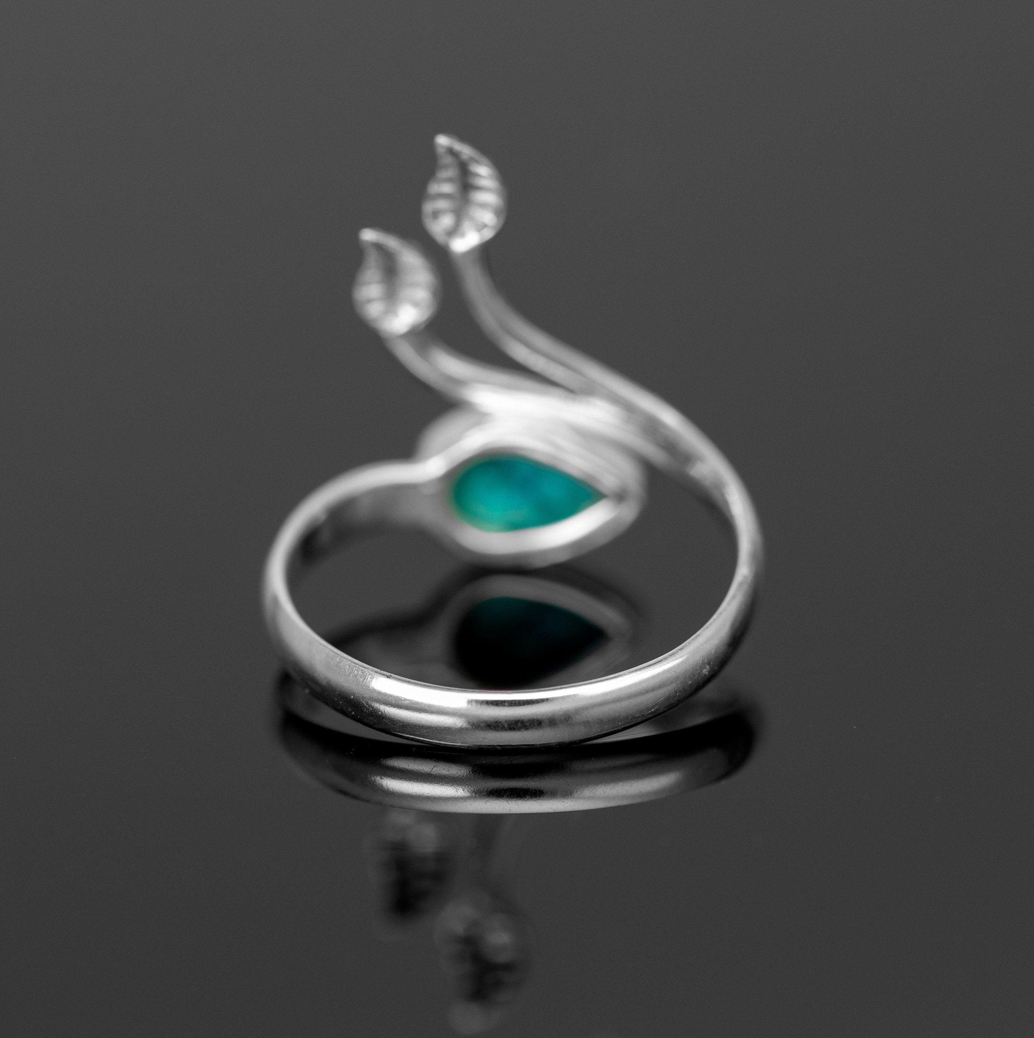 Adjustable Sterling Silver Turquoise Gemstone Leaf Ring Ladies Gift Jewellery Boxed Jewelry