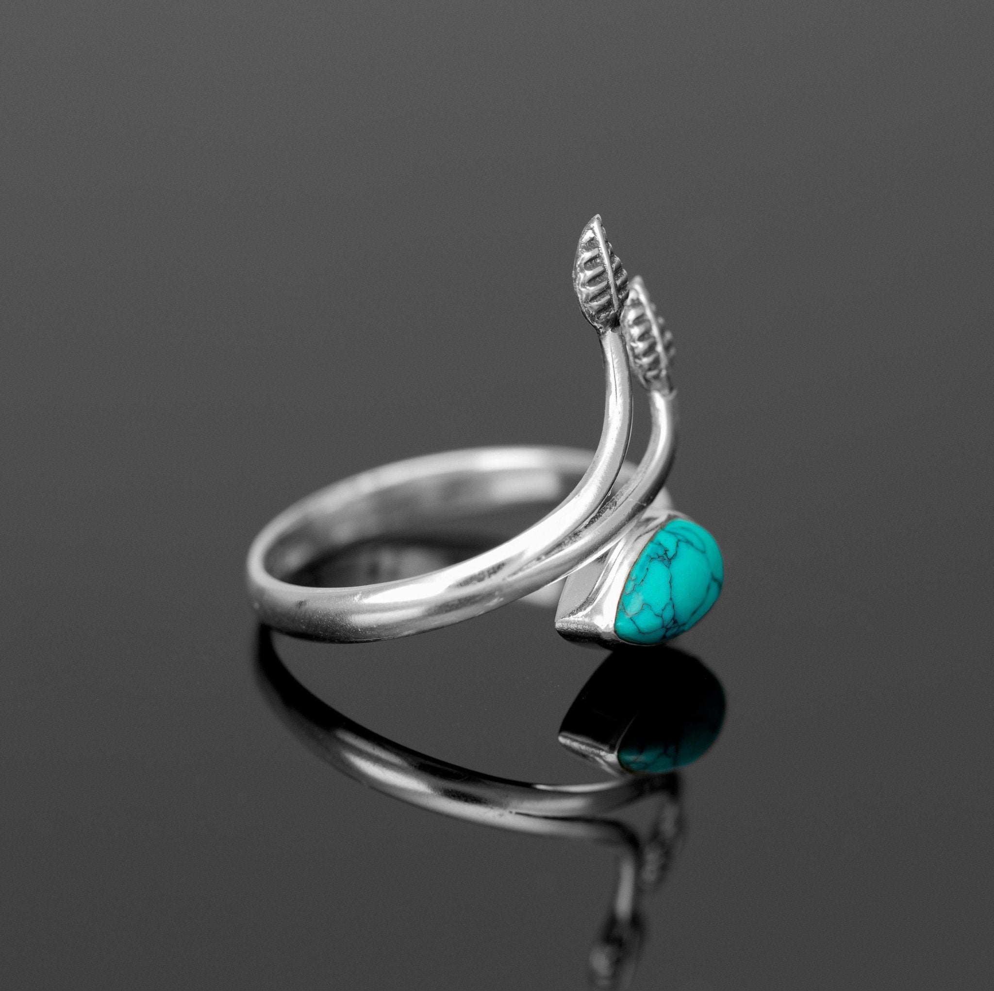Adjustable Sterling Silver Turquoise Gemstone Leaf Ring Ladies Gift Jewellery Boxed Jewelry