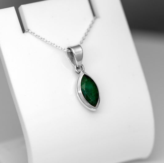 Sterling Silver 925 Marquise Cut Green Emerald Pendant Necklace Ladies Jewellery