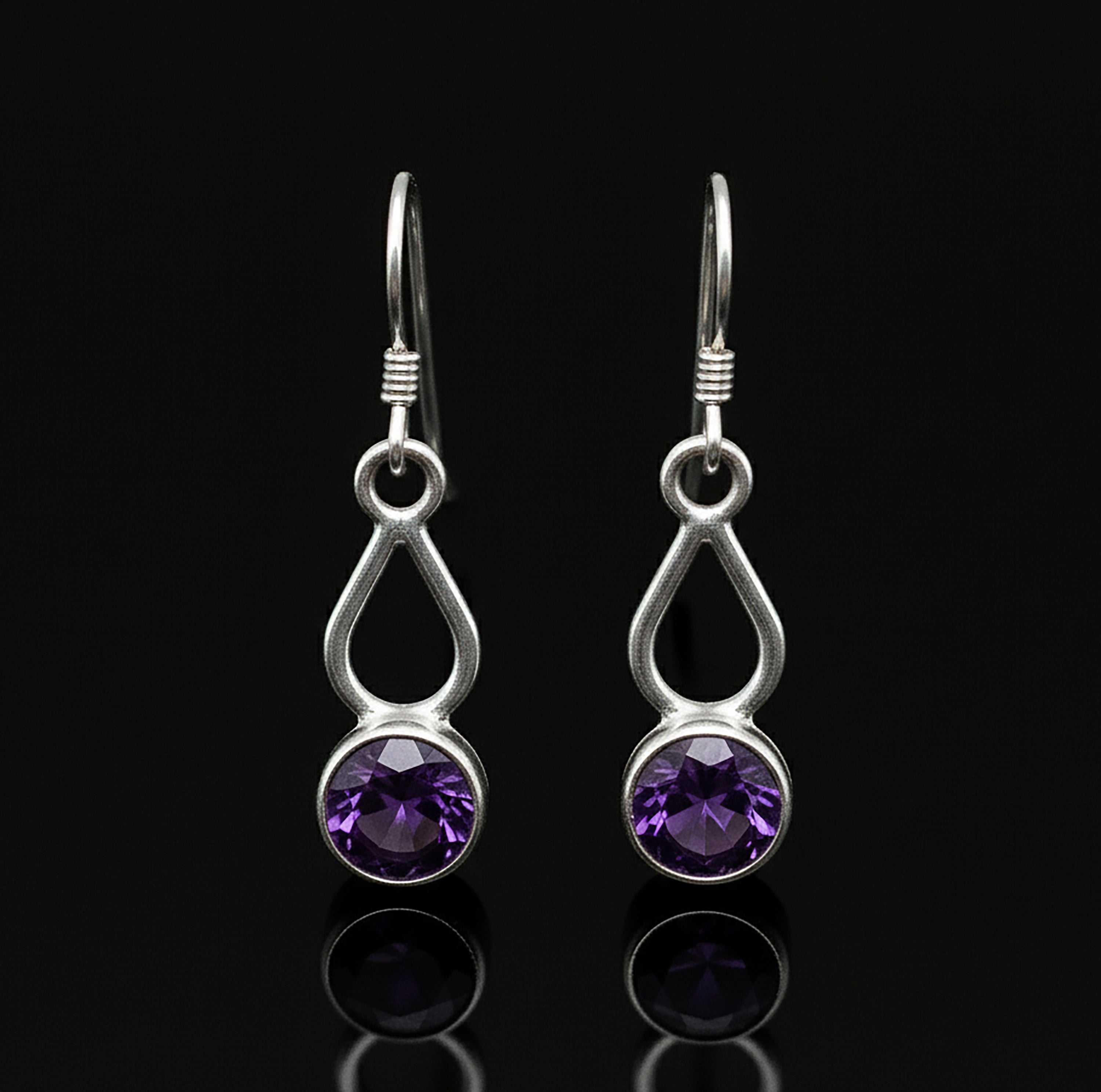 Sterling Silver Natural Amethyst Gemstone Drop Dangle Ladies Earrings