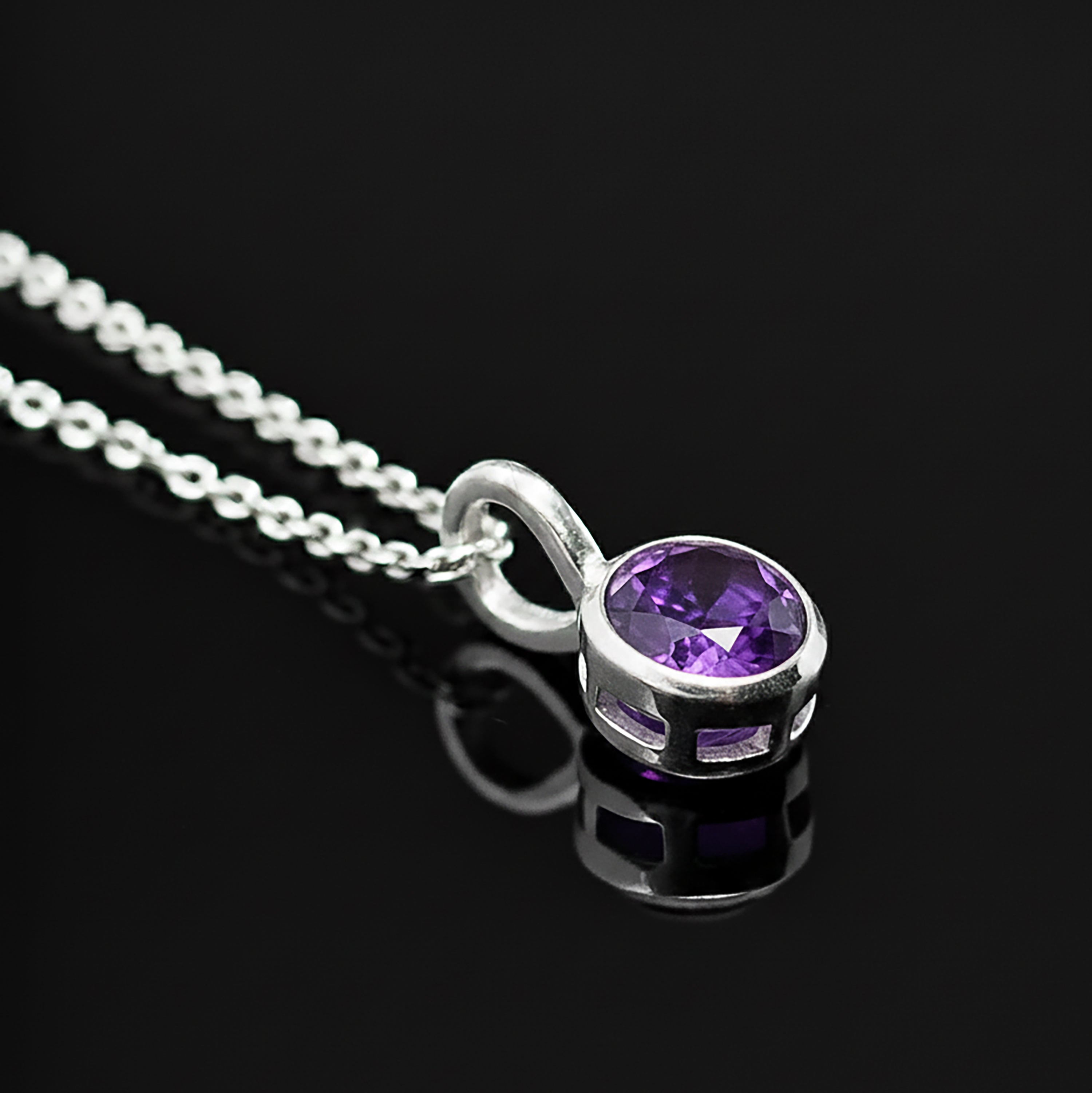 925 Sterling Silver Faceted Natural Amethyst Gemstone Ladies Pendant