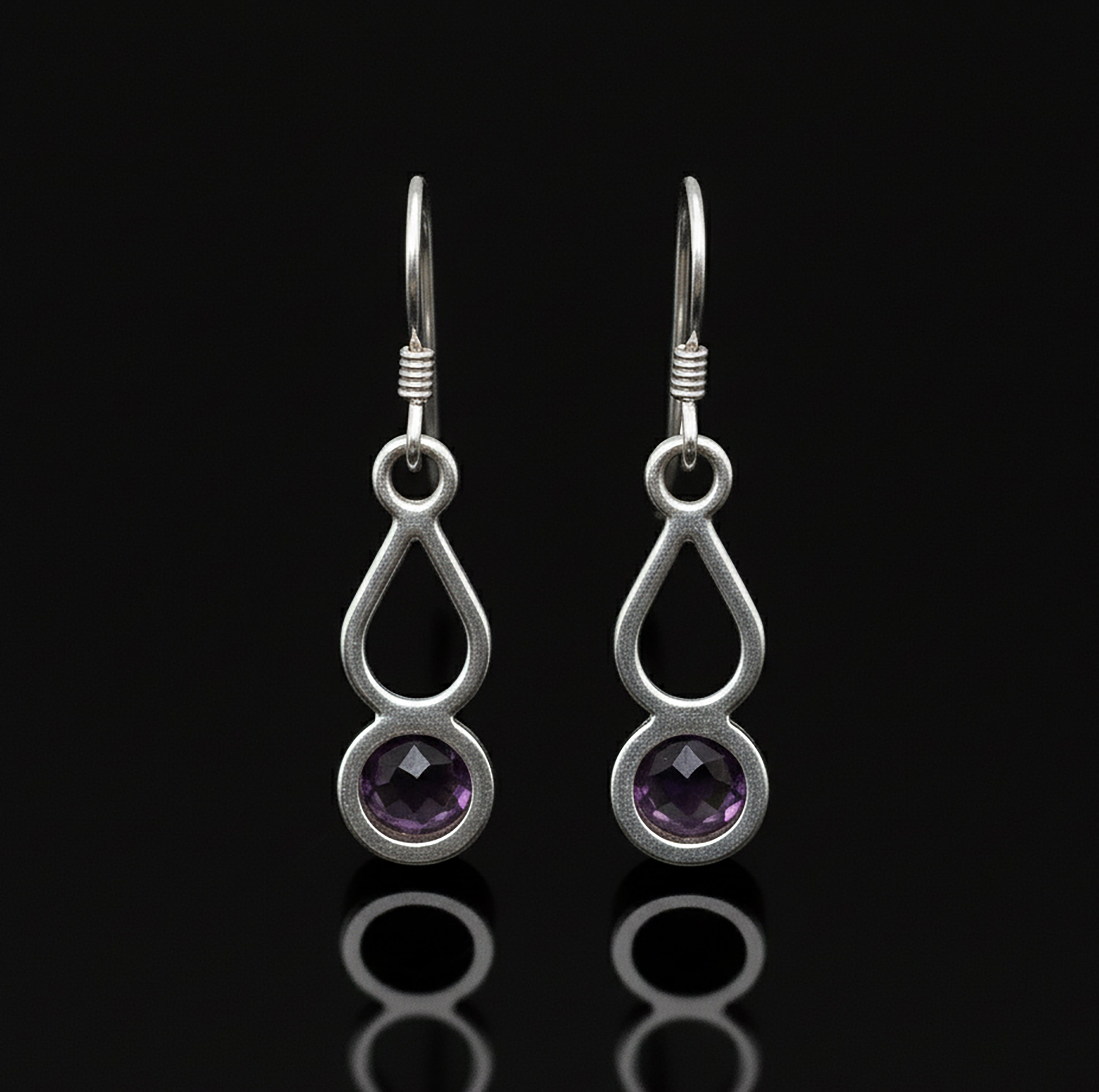 Sterling Silver Natural Amethyst Gemstone Drop Dangle Ladies Earrings