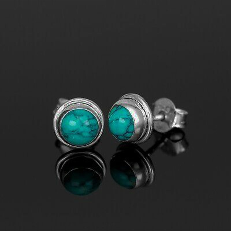 Beautiful 925 Sterling Silver Turquoise Round Earrings Studs Gemstone Gift Boxed