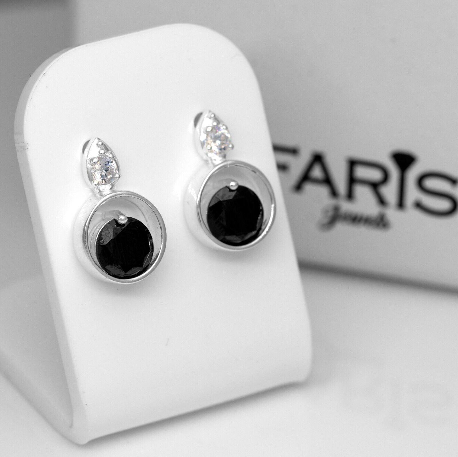 Black Onyx And Zirconia Sterling Silver Ladies Pendant Necklace Earrings Set