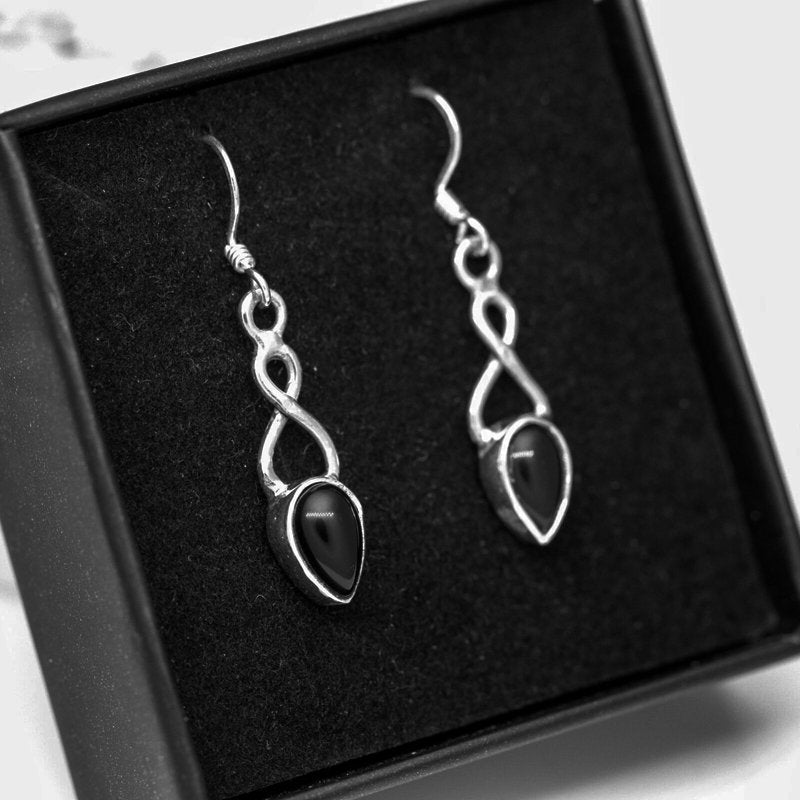 Black Onyx Gemstone 925 Sterling Silver Infinity Drop Dangle Earrings Jewellery