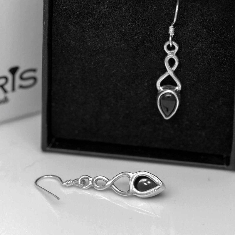 Black Onyx Gemstone 925 Sterling Silver Infinity Drop Dangle Earrings Jewellery