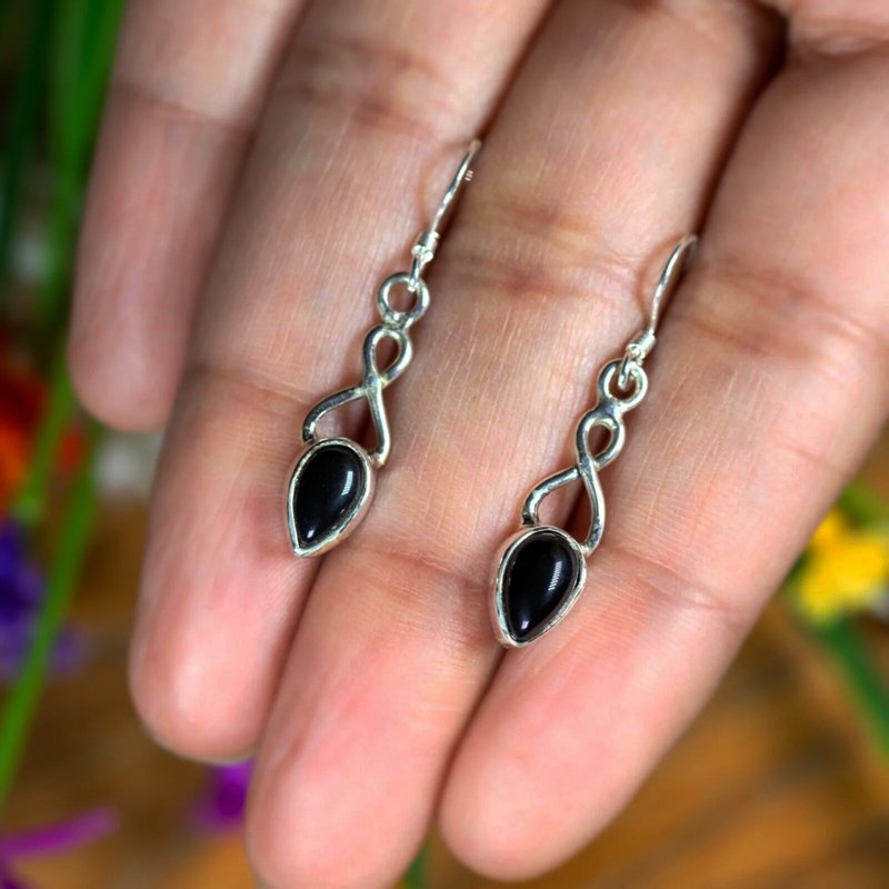 Black Onyx Gemstone 925 Sterling Silver Infinity Drop Dangle Earrings Jewellery
